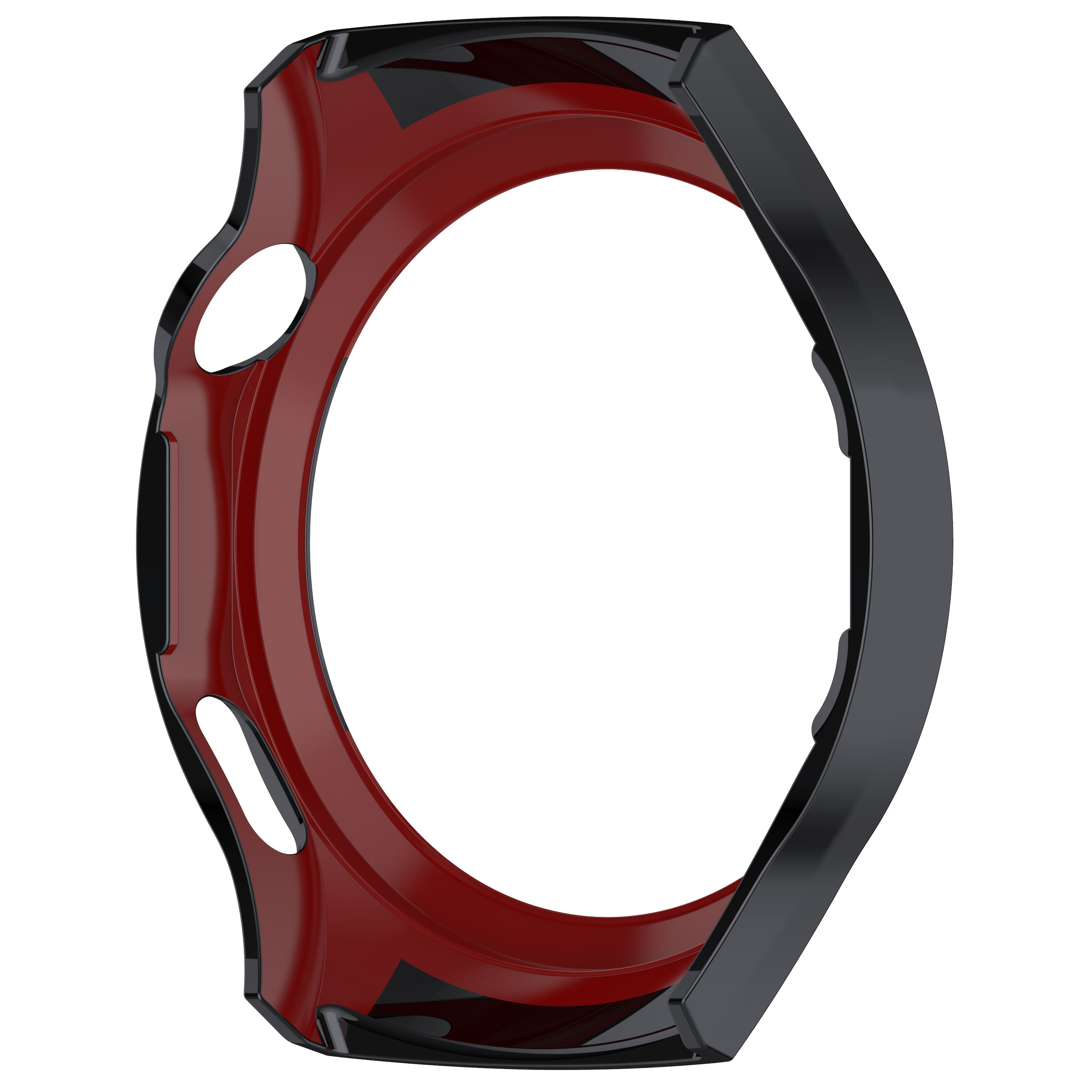 Lunetta per smartwatch nera e rossa. Anello protettivo nero con interno rosso. Design curvo.