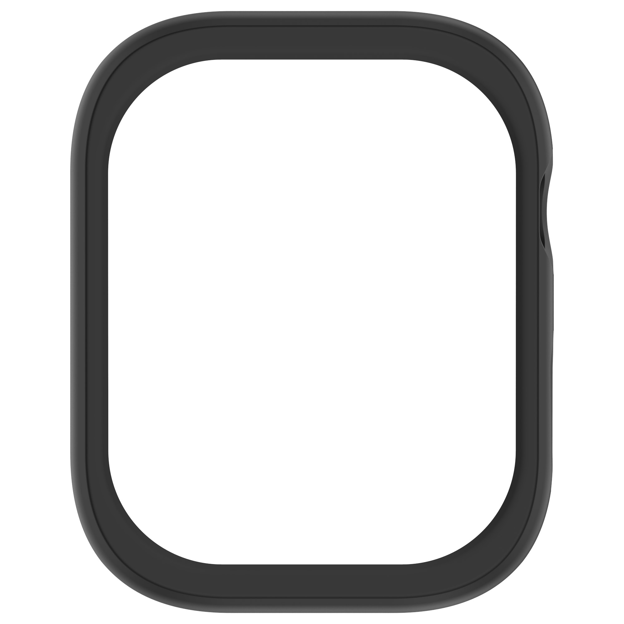 Schwarzes, quadratisches Uhrengehäuse, innen leer, für eine Smartwatch.