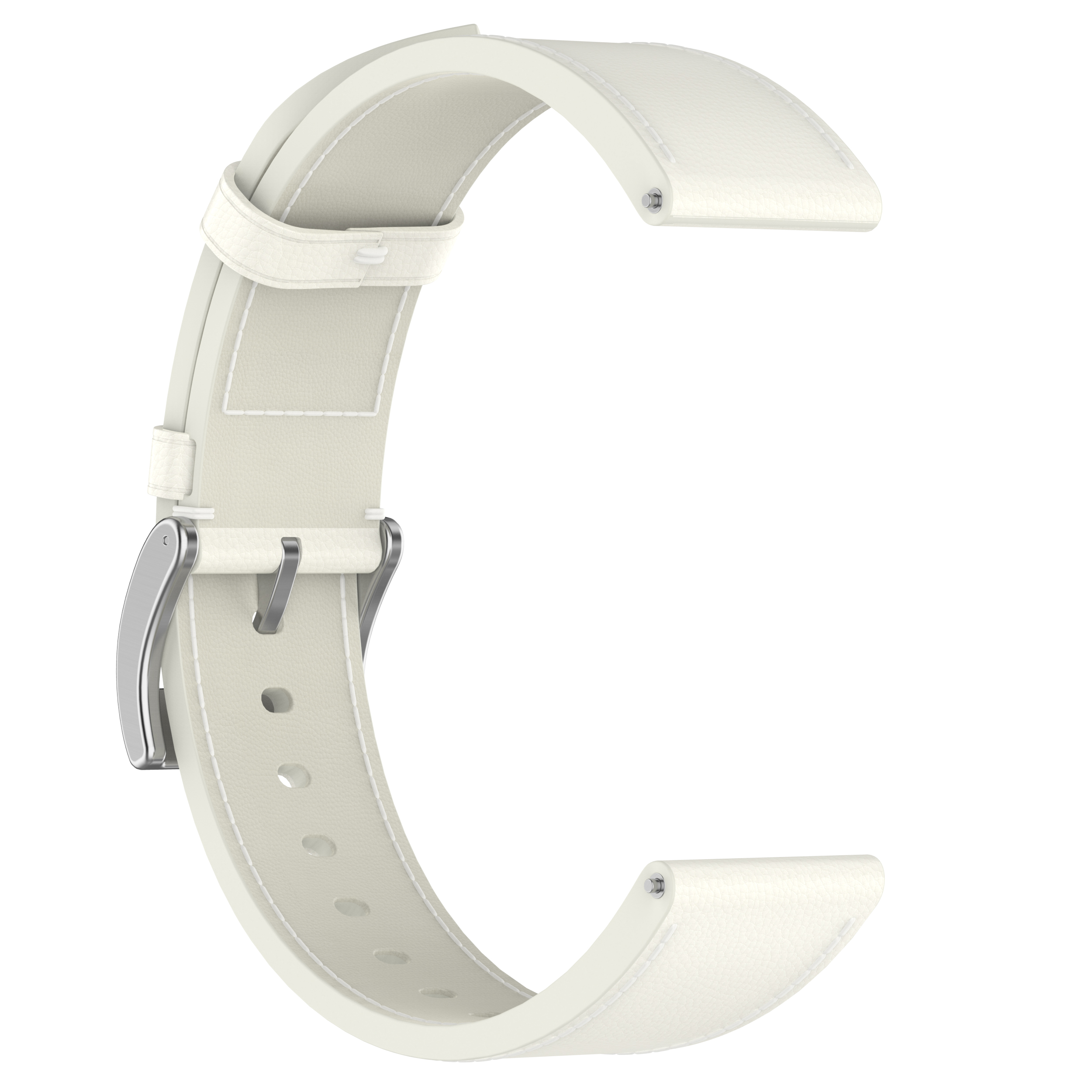 Cremefarbenes Uhrenarmband, gebogene Form. Weißer Hintergrund.