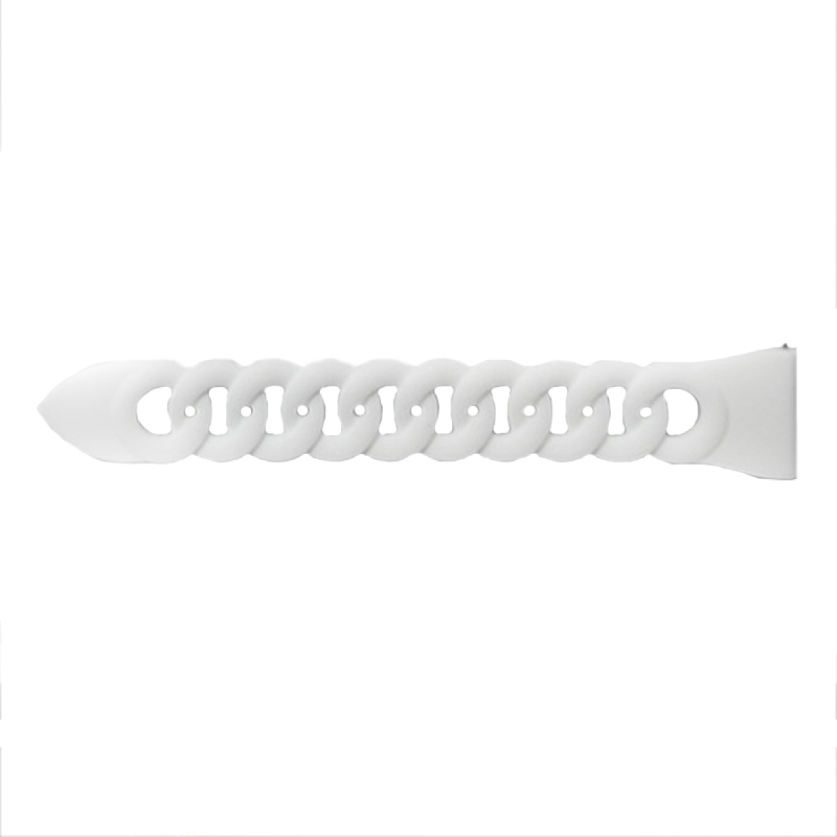 Un tassello a muro in plastica bianca, a forma di catena, per appendere oggetti al muro.