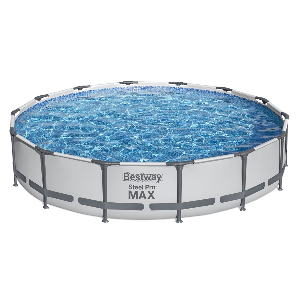 Ronde Bestway Steel Pro Max zwembad gevuld met water.