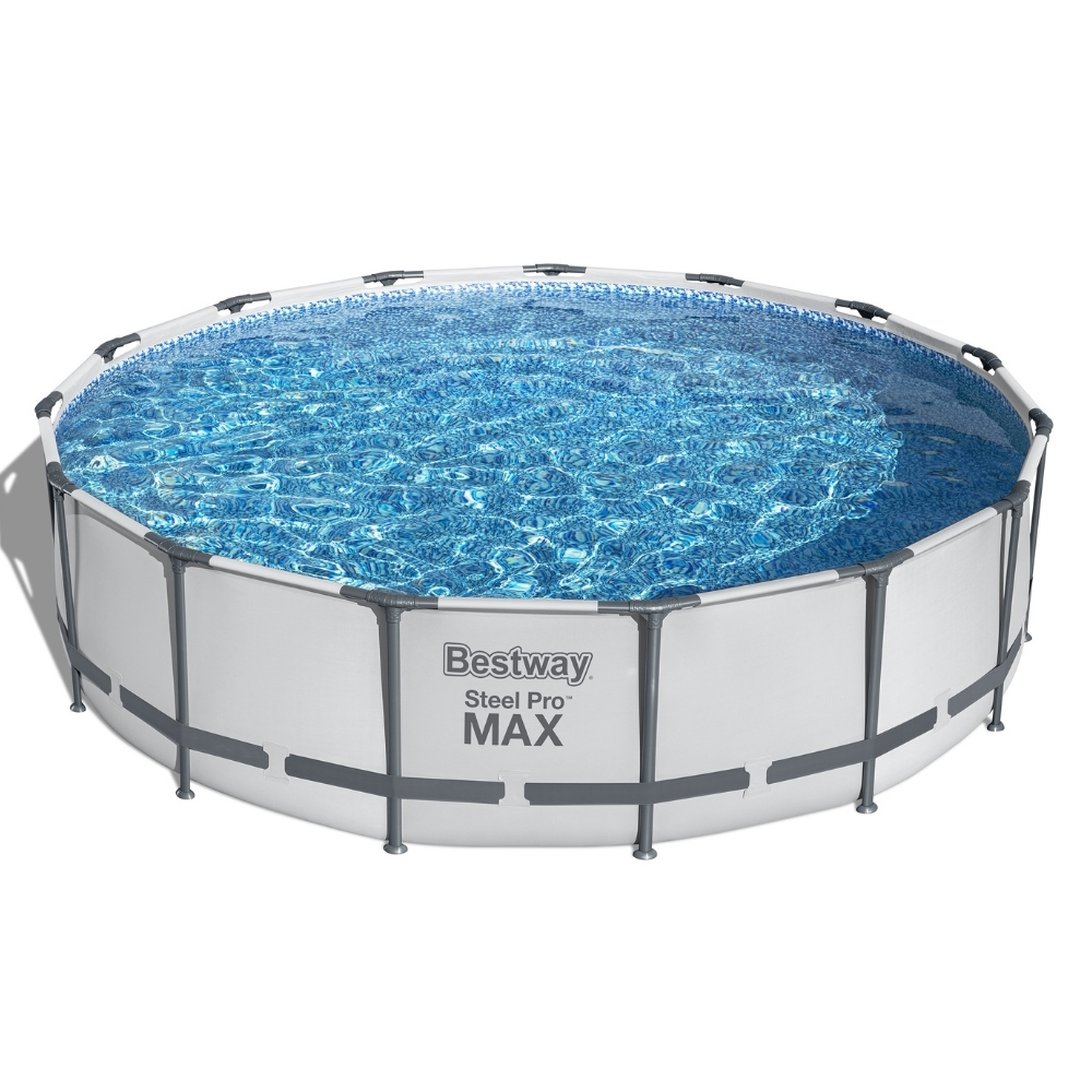 Ronde Bestway Steel Pro Max zwembad gevuld met water.