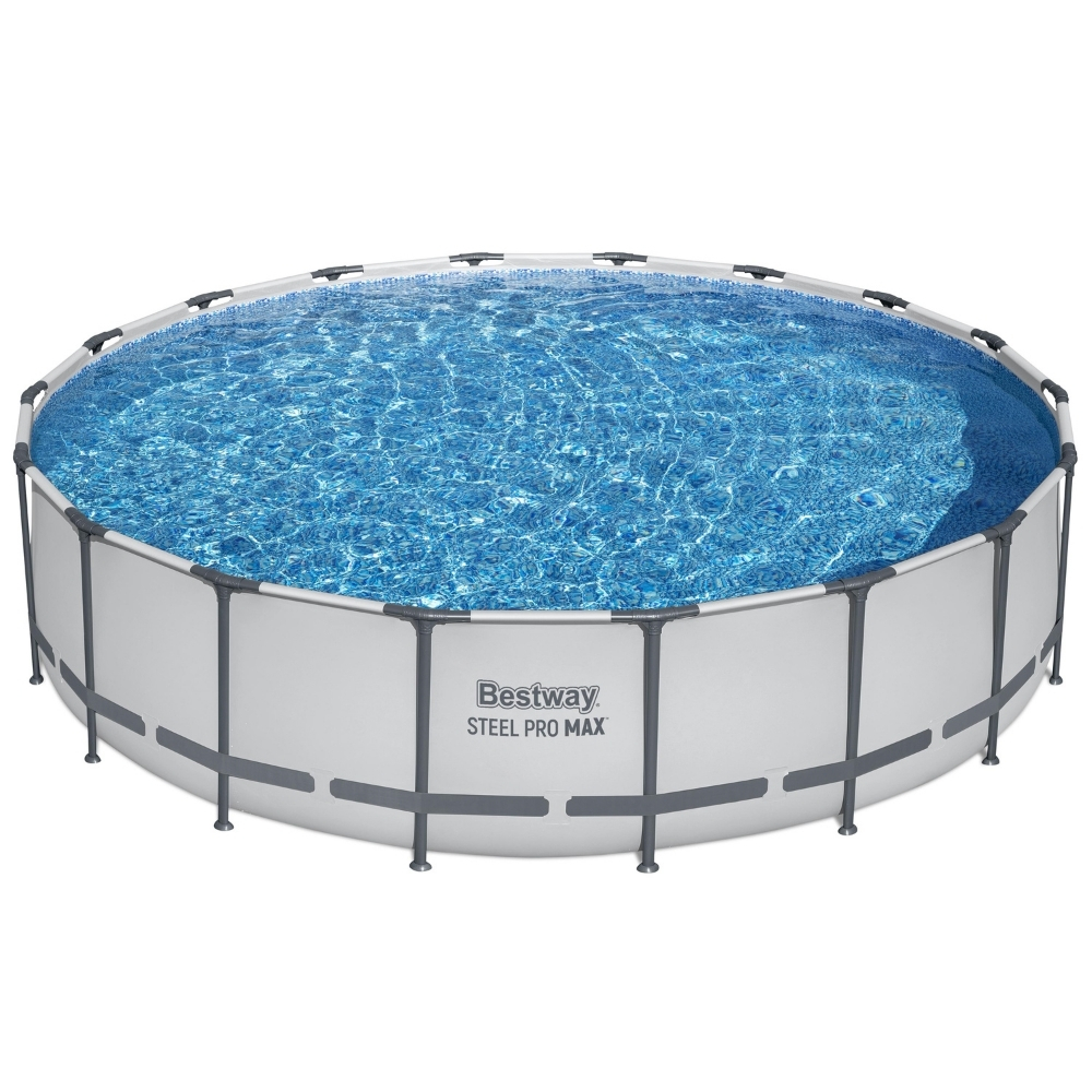 Piscine ronde Bestway Steel Pro Max remplie d'eau.