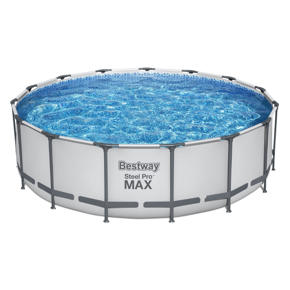 Ronde Bestway Steel Pro Max zwembad gevuld met water.