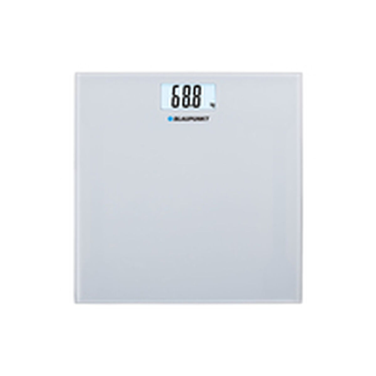 Una bilancia da bagno digitale che mostra 68,8. Ha una superficie bianca e un display digitale.