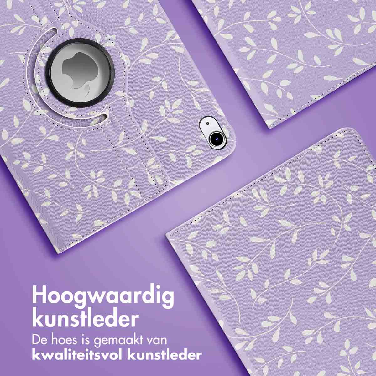 Paarse hoes met wit bladerontwerp. Meerdere hoesstukken zijn zichtbaar.