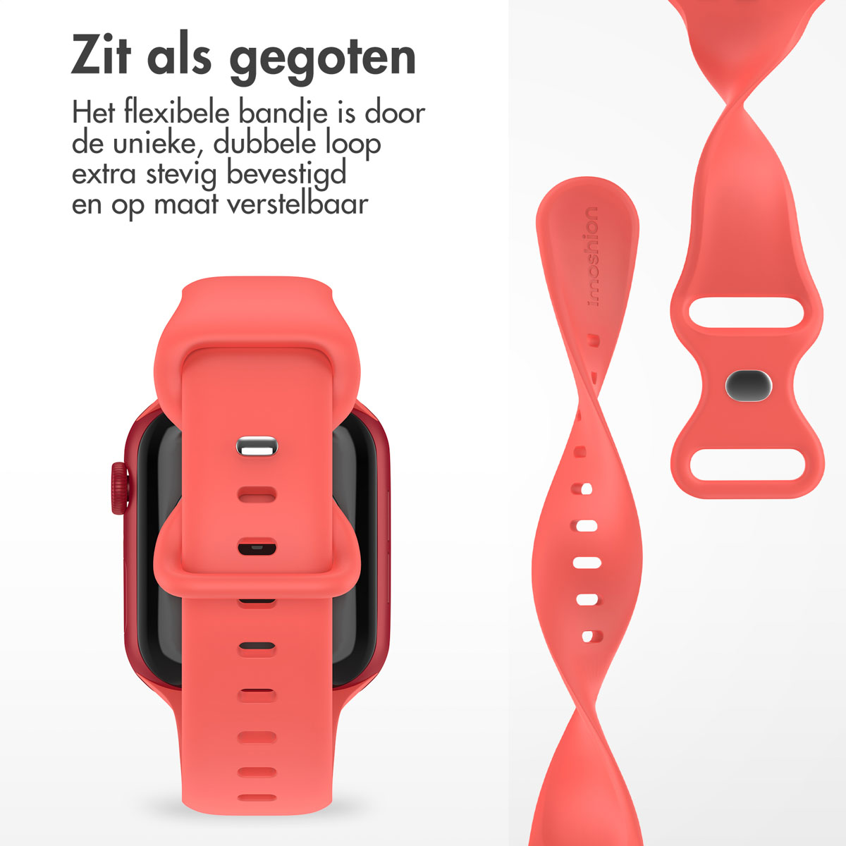 Coral watch band with a watch. The band twists to show the design.