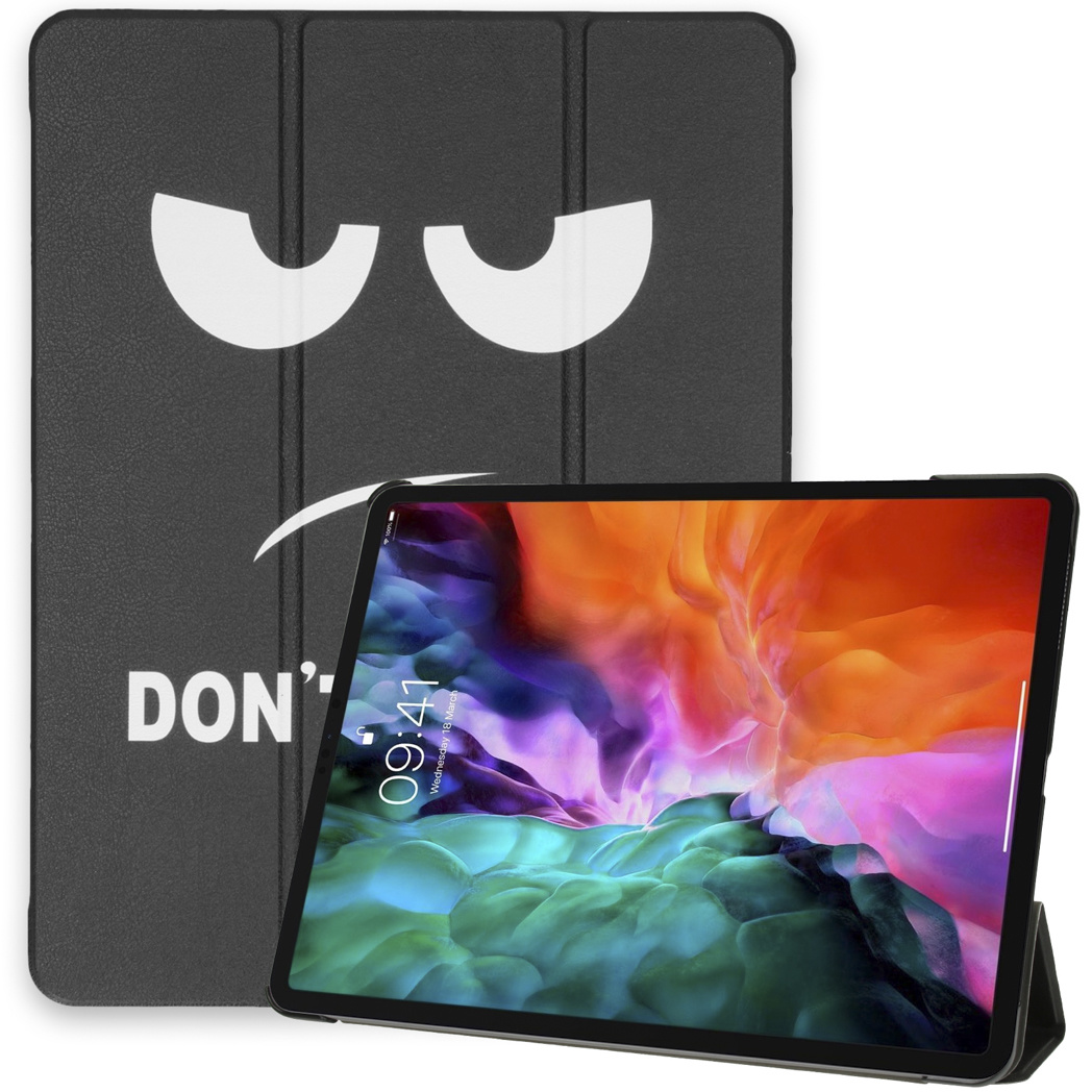 Black tablet with a case showing a cartoon face and the words "DON'T" in white.