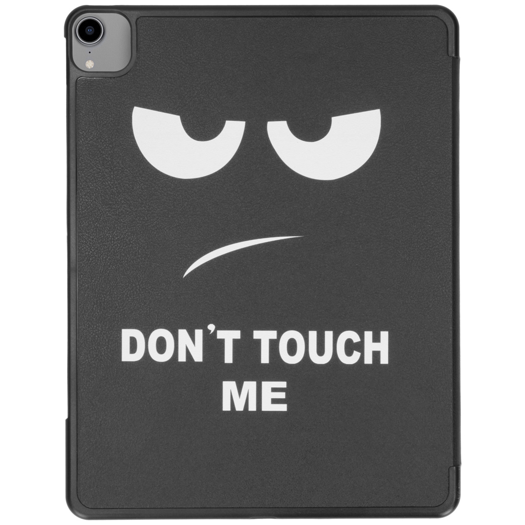 Black iPad case with an angry face. Text reads: DON'T TOUCH ME.
