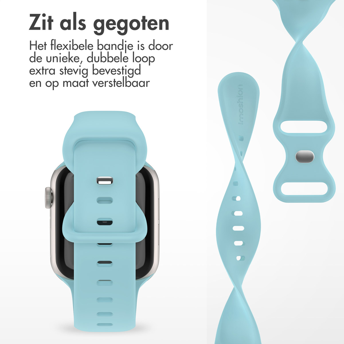 Light blue watch band with a watch attached.