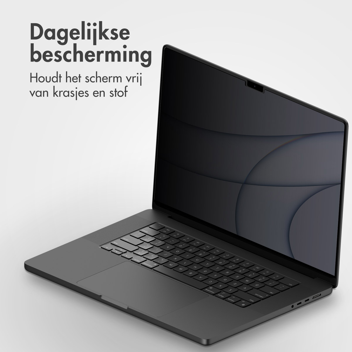 Laptop screen with privacy filter. Text says 'Daily protection'.