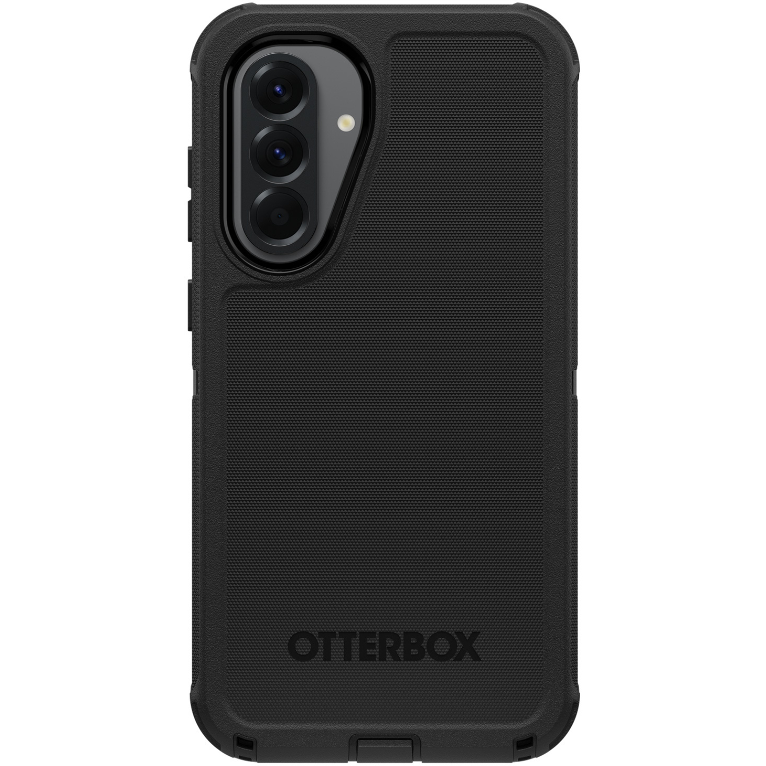 Coque de téléphone Otterbox noire. Dos texturé et découpe caméra. Logo Otterbox en bas.