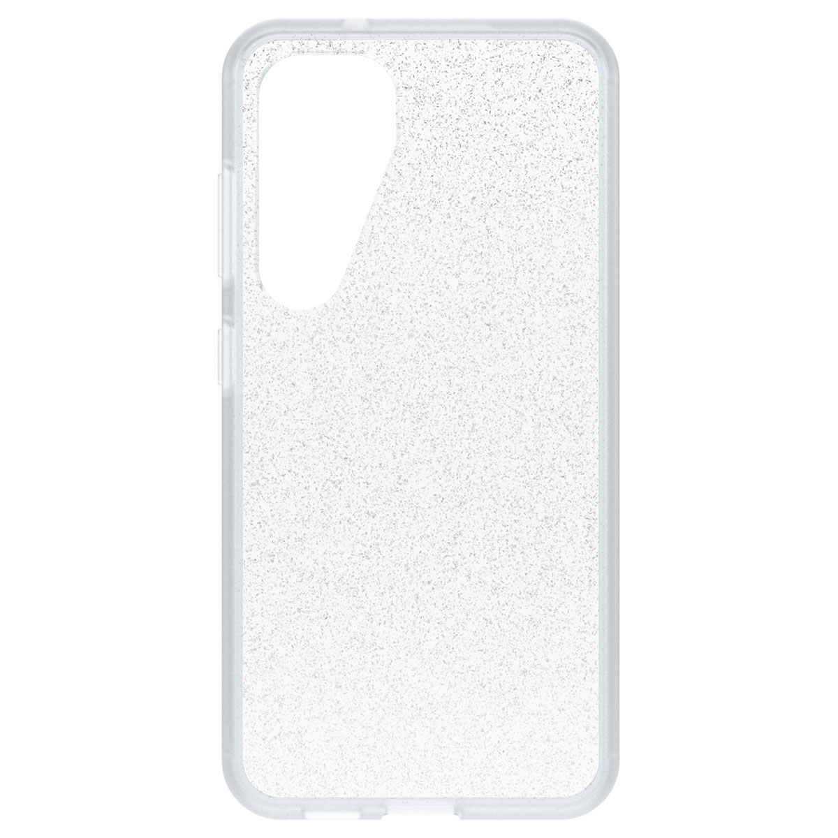 Coque de téléphone transparente avec effet pailleté. Découpe caméra et boutons latéraux.