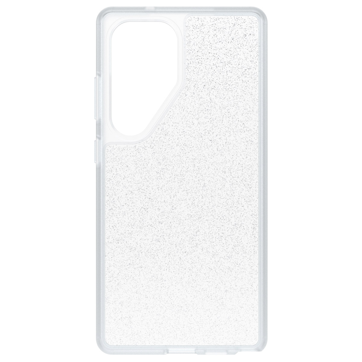 Una custodia trasparente per telefono con glitter.