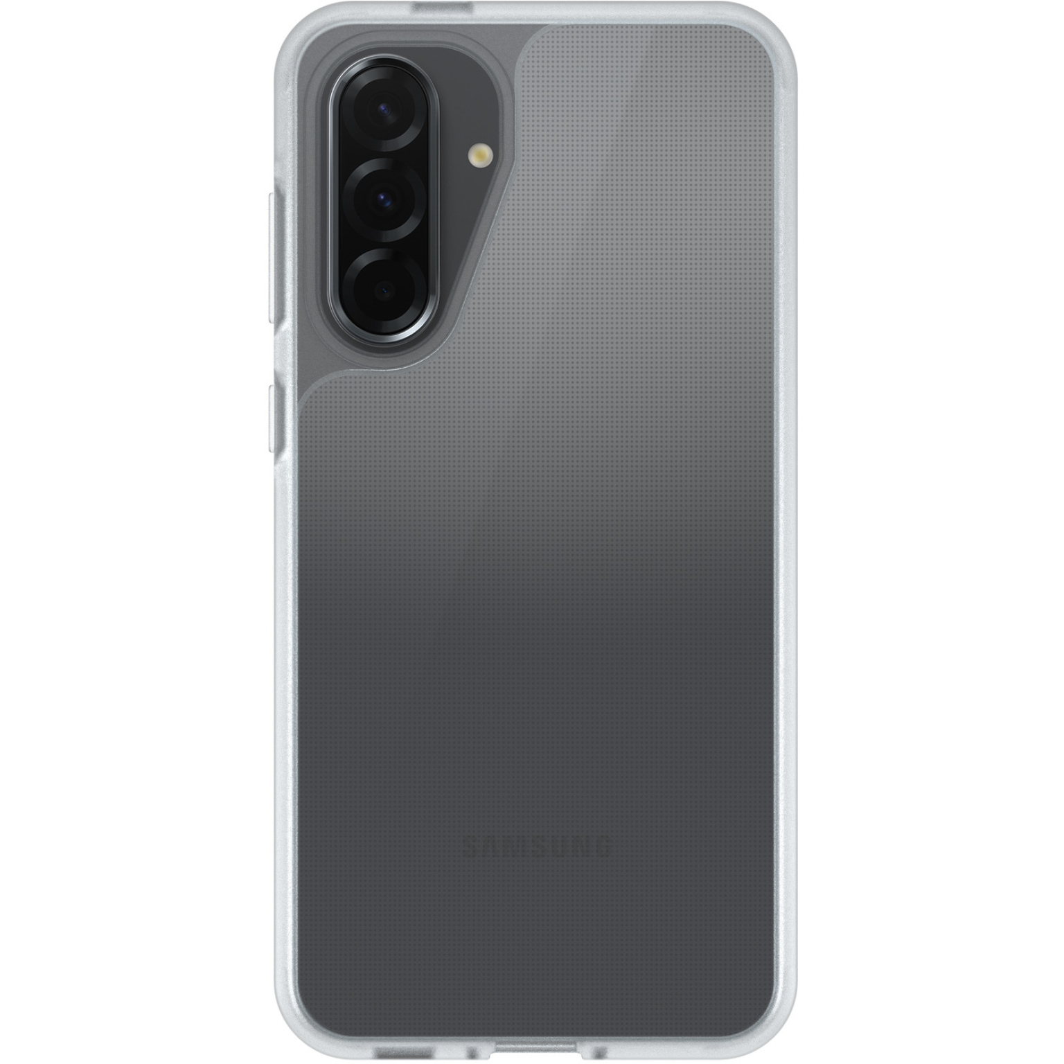 Zwarte en grijze telefoonhoes. De telefoon heeft meerdere camera's.