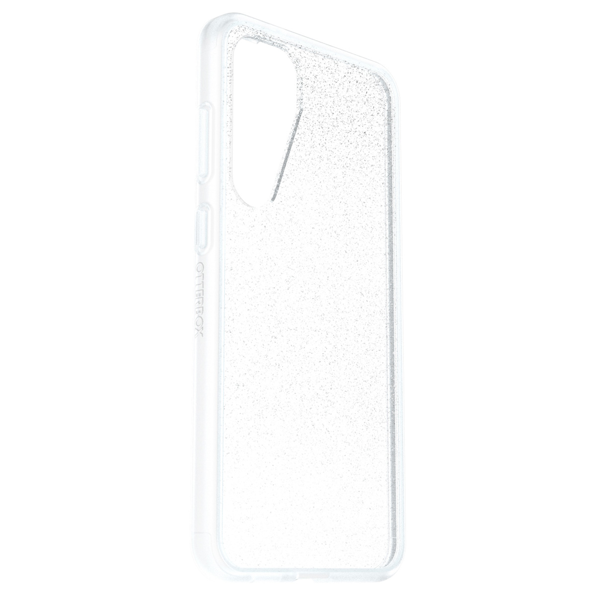 Transparante Otterbox telefoonhoes. De hoes is transparant met zilveren glitter.