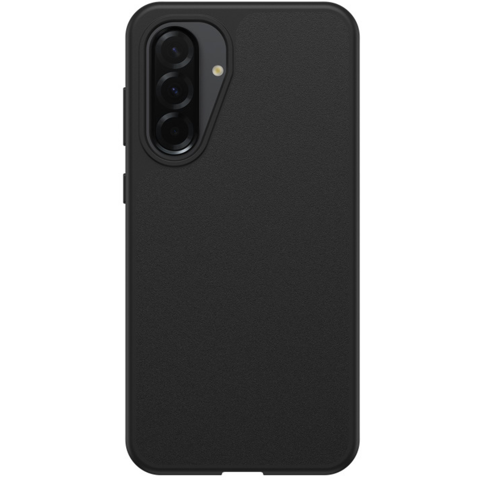 Coque de téléphone noire avec un bord noir et un téléphone avec trois objectifs.