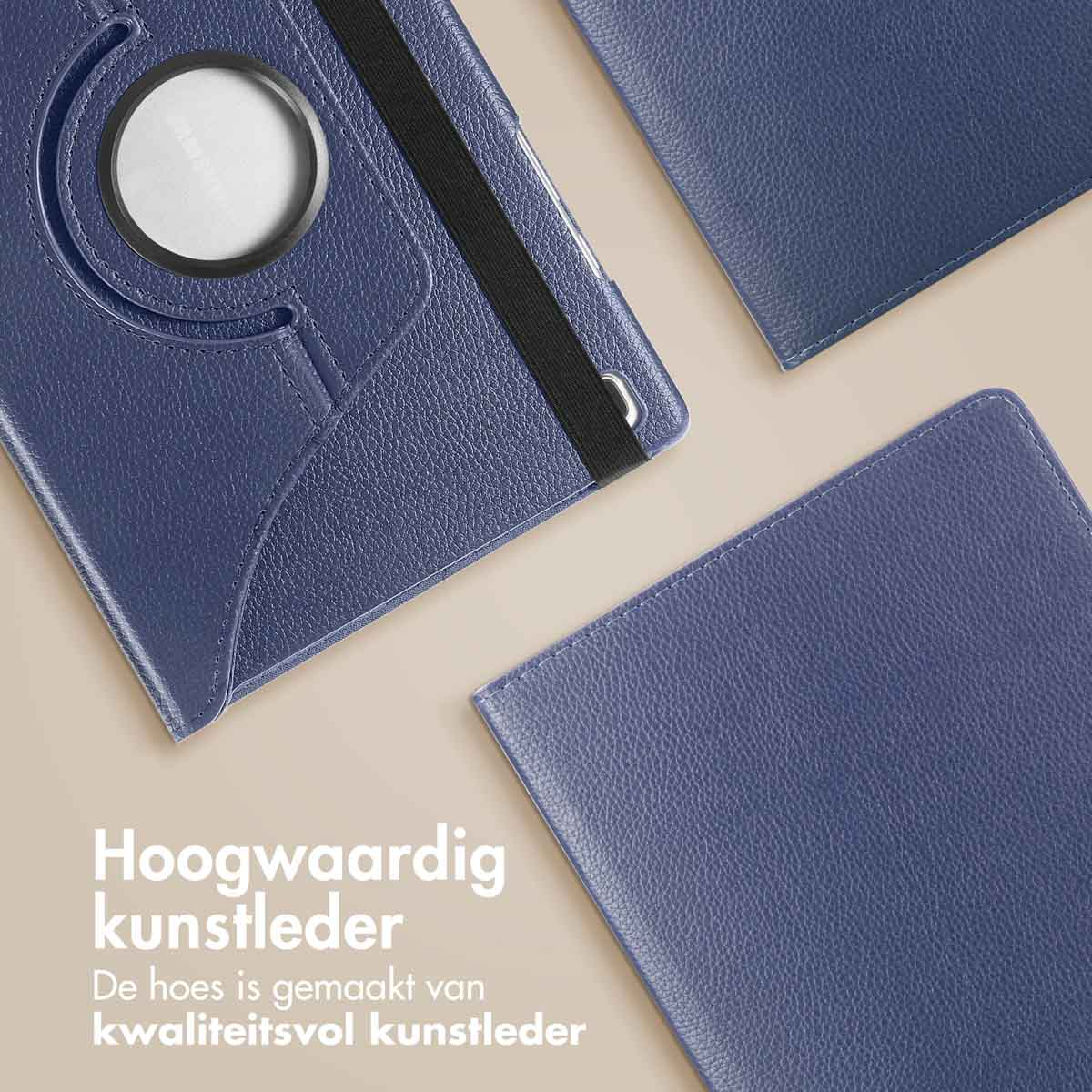 Close-up van blauwe tablethoezen van imitatieleer. Delen van de hoezen zijn zichtbaar en tonen de materiaaltextuur.