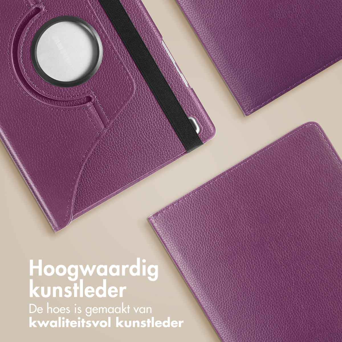 Paarse tablethoezen met zwarte elastische band bovenop.
