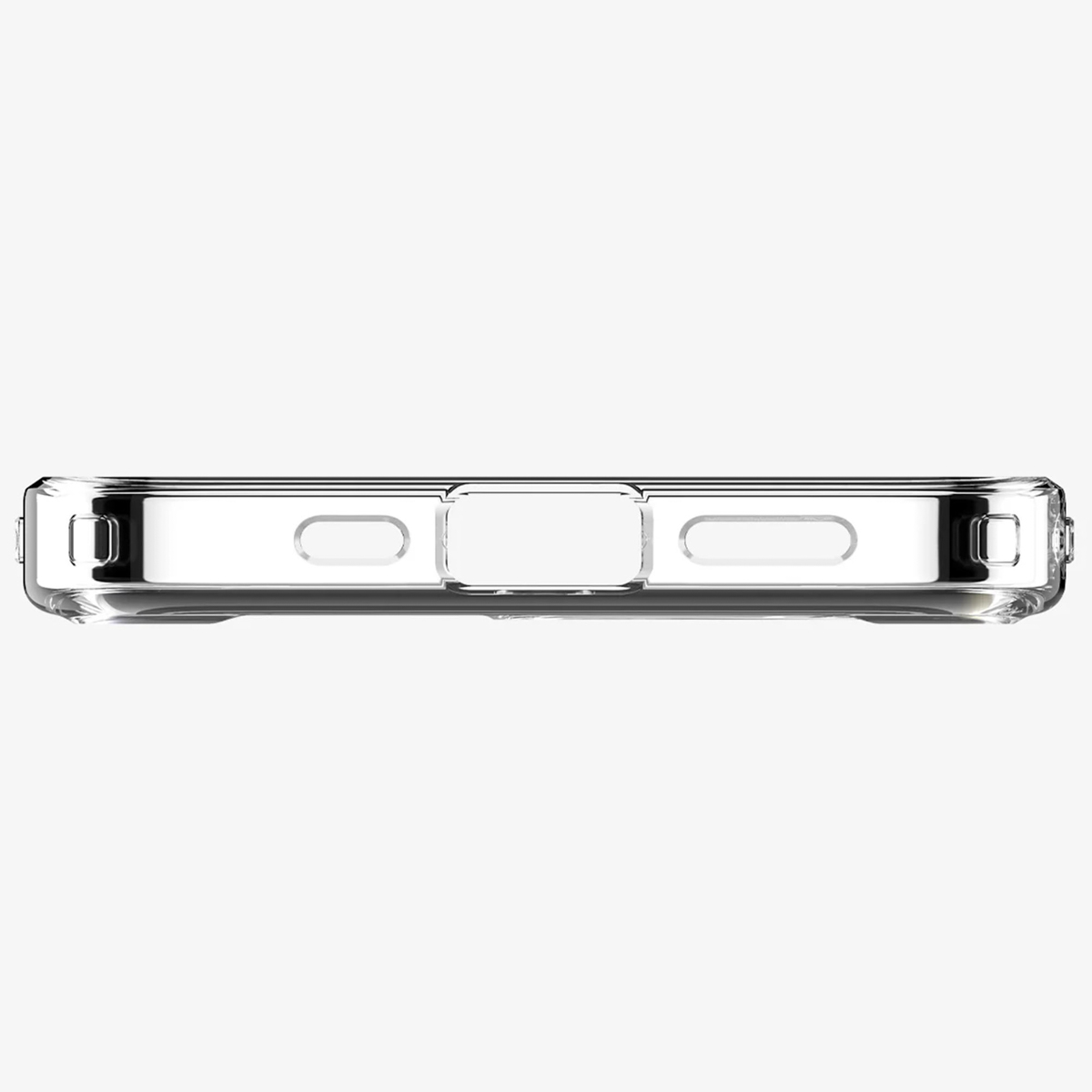 Transparante telefoonhoes, met openingen voor camera, knoppen en poorten.