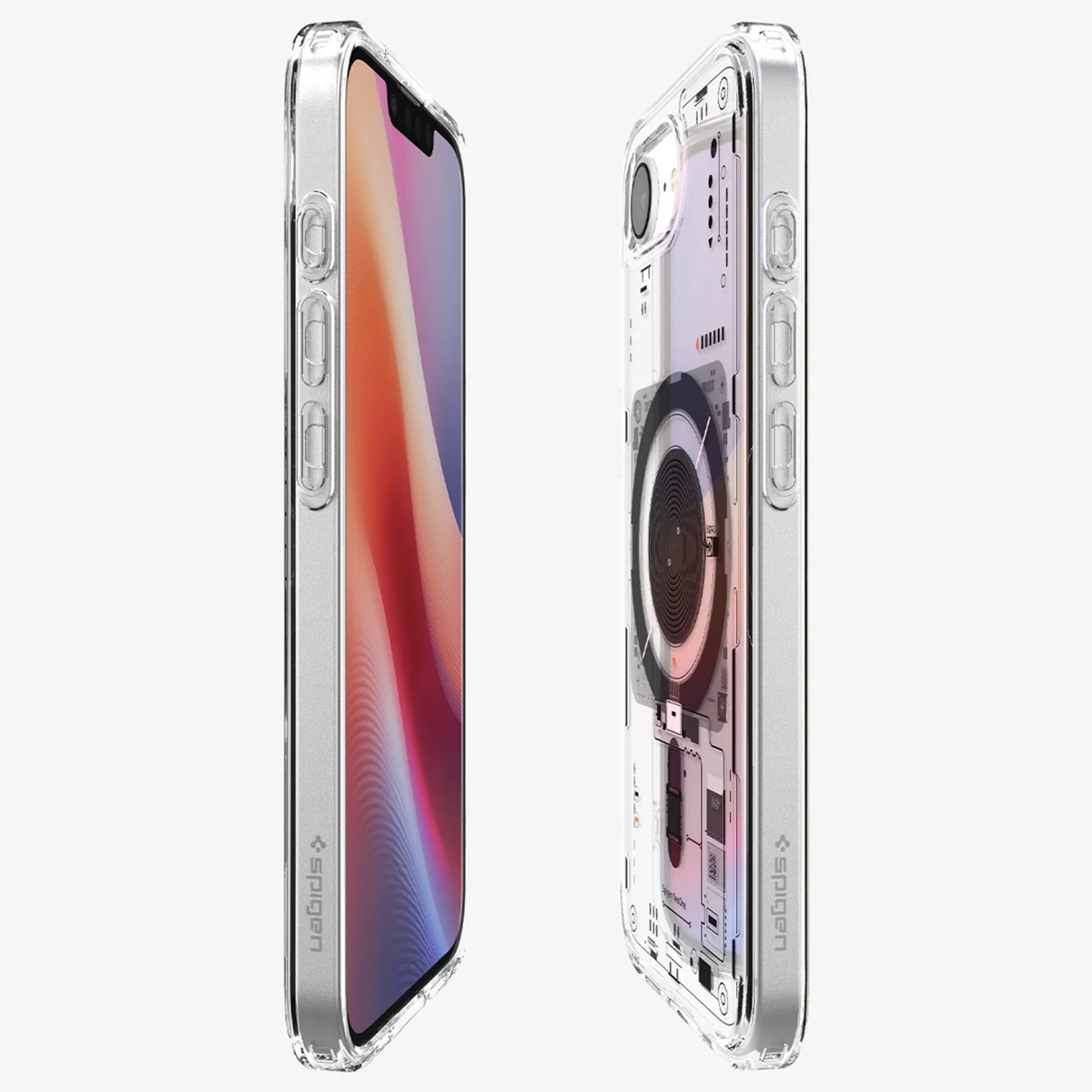 Twee doorzichtige telefoonhoesjes die een telefoon tonen.