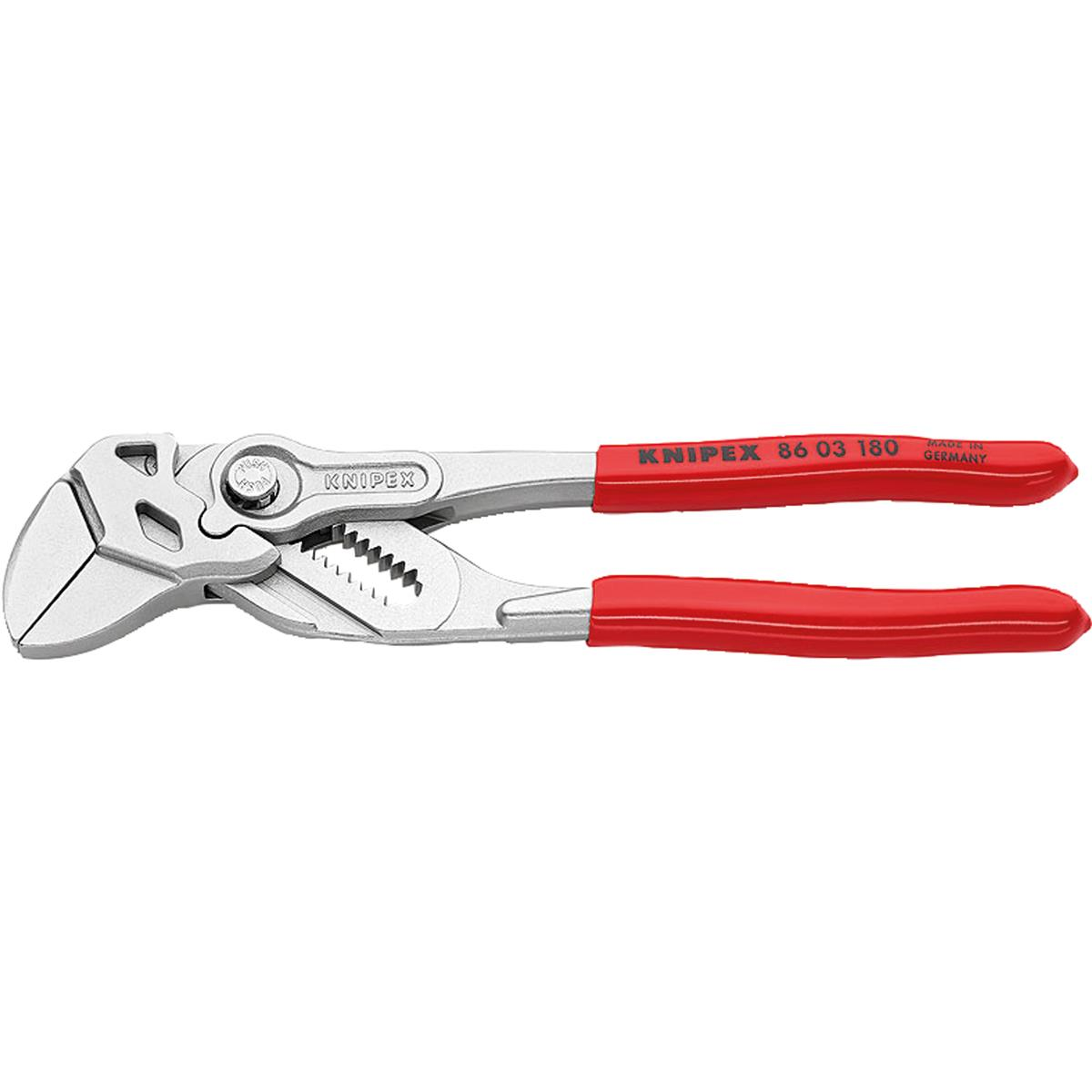 Zwarte en rode waterpomptang, met rode handvatten. Gemaakt in Duitsland, merk Knipex.