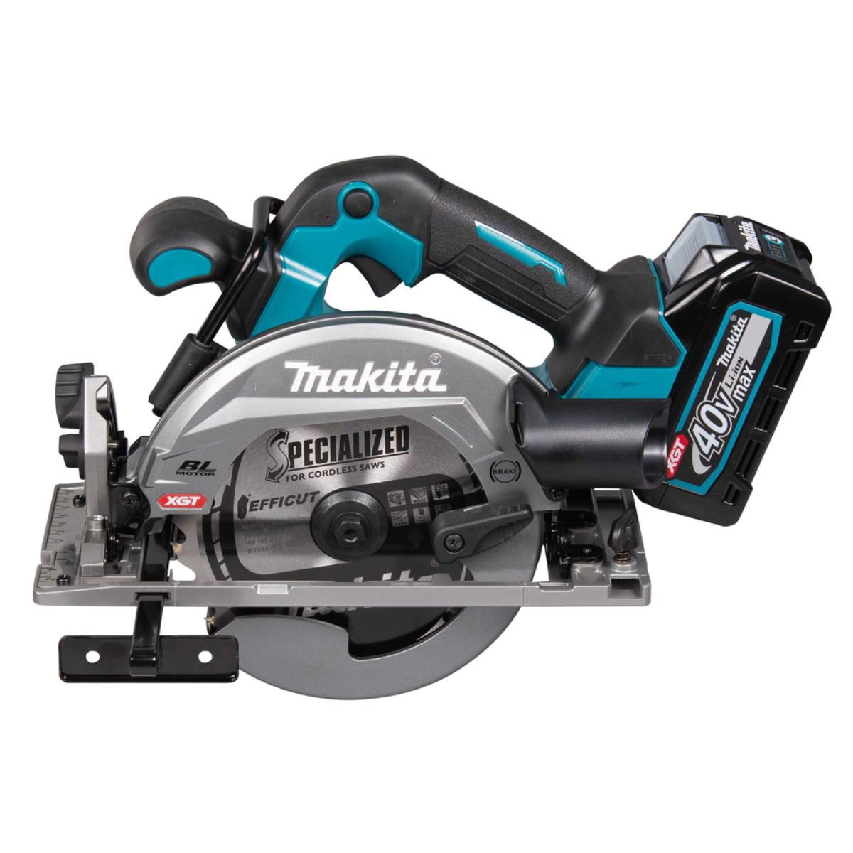 Makita Akku-Kreissäge mit türkis-schwarzem Design.