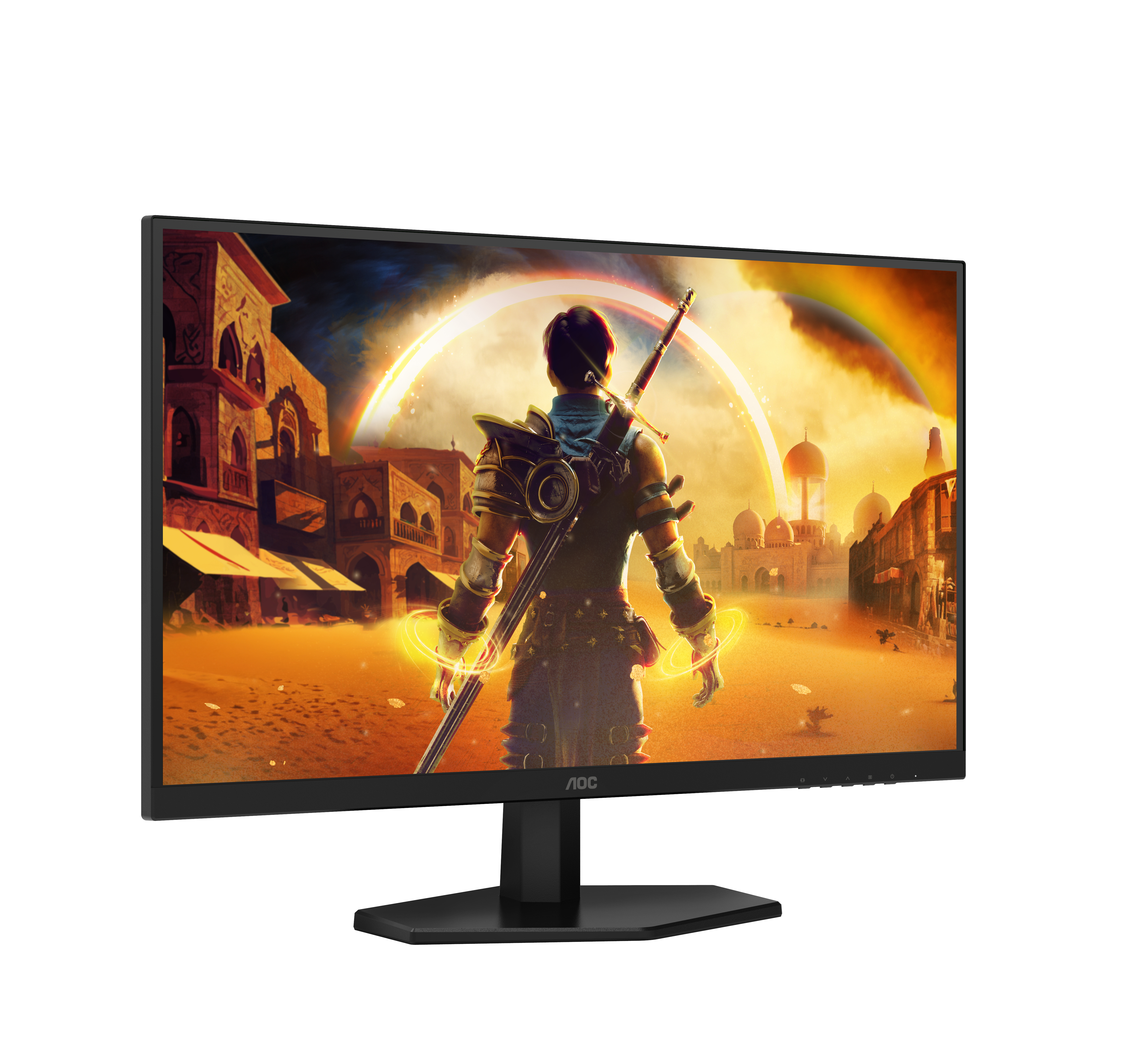 Monitor do gier AOC wyświetlający scenę z gry fantasy.