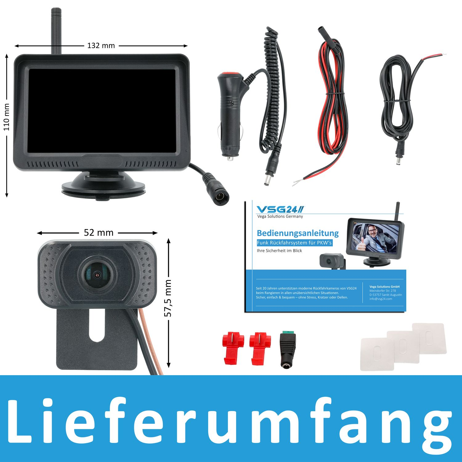 Bild mit mehreren Komponenten, darunter eine Kamera und ein Monitor mit Messungen.