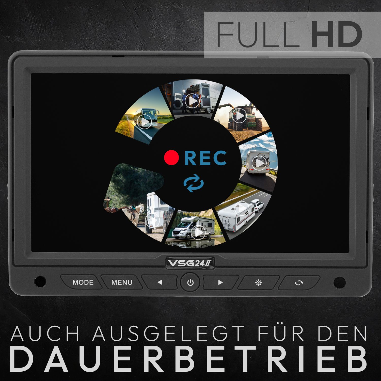Ein Monitor mit mehreren Ansichten und REC, ausgelegt für Dauerbetrieb.