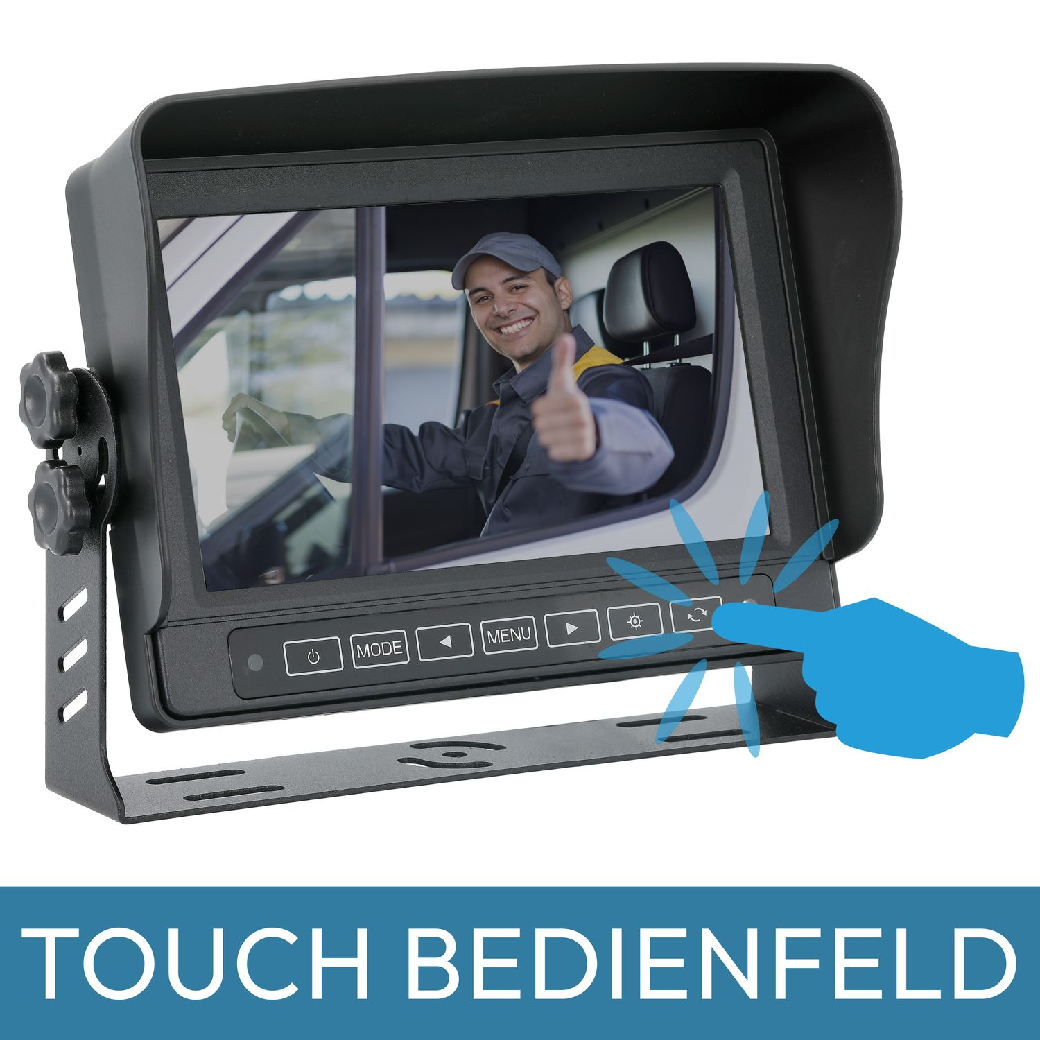 Monitor mit Daumen hoch, Touch-Bedienfeld.