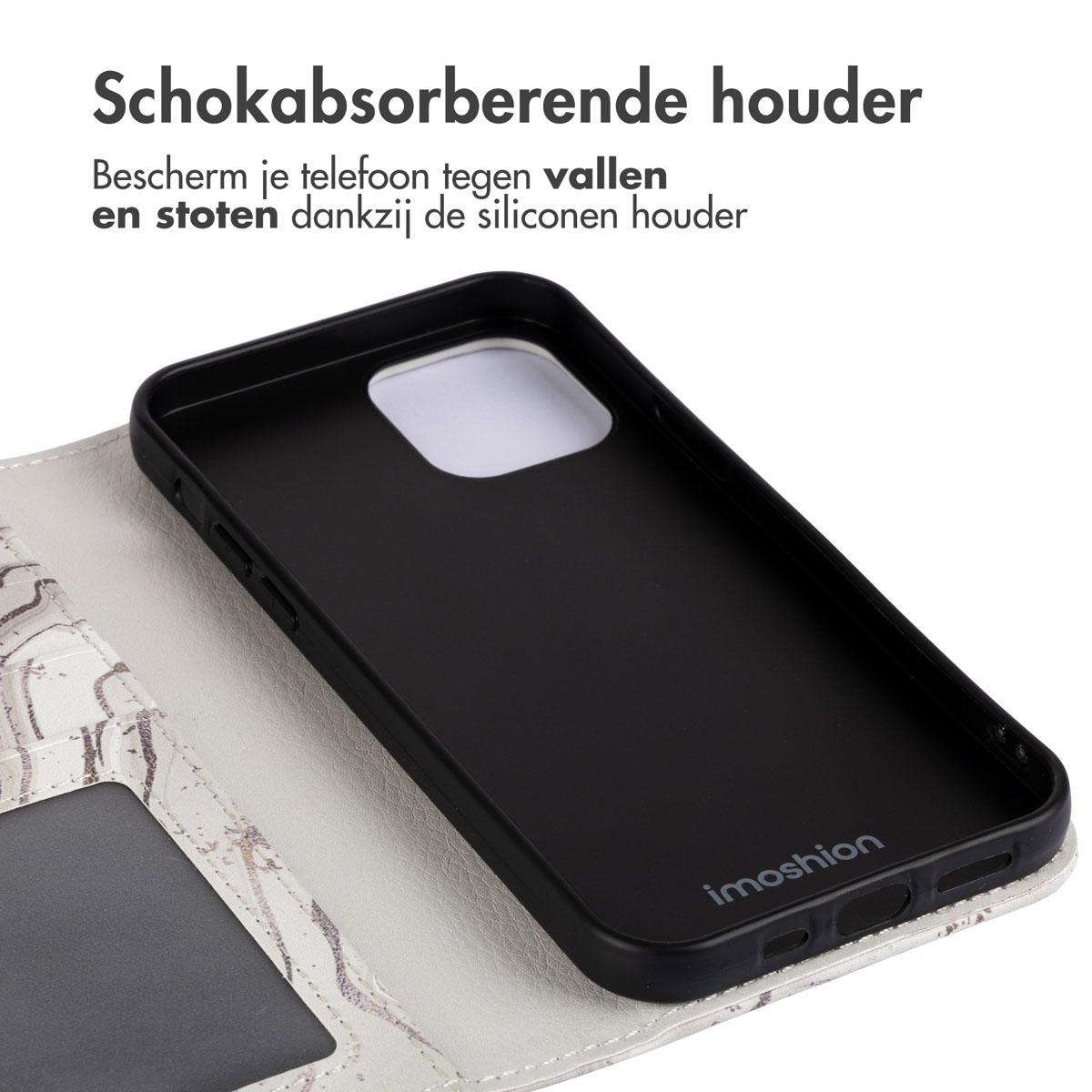 Telefoonhoes geopend, met een telefoon en kaartsleuven.