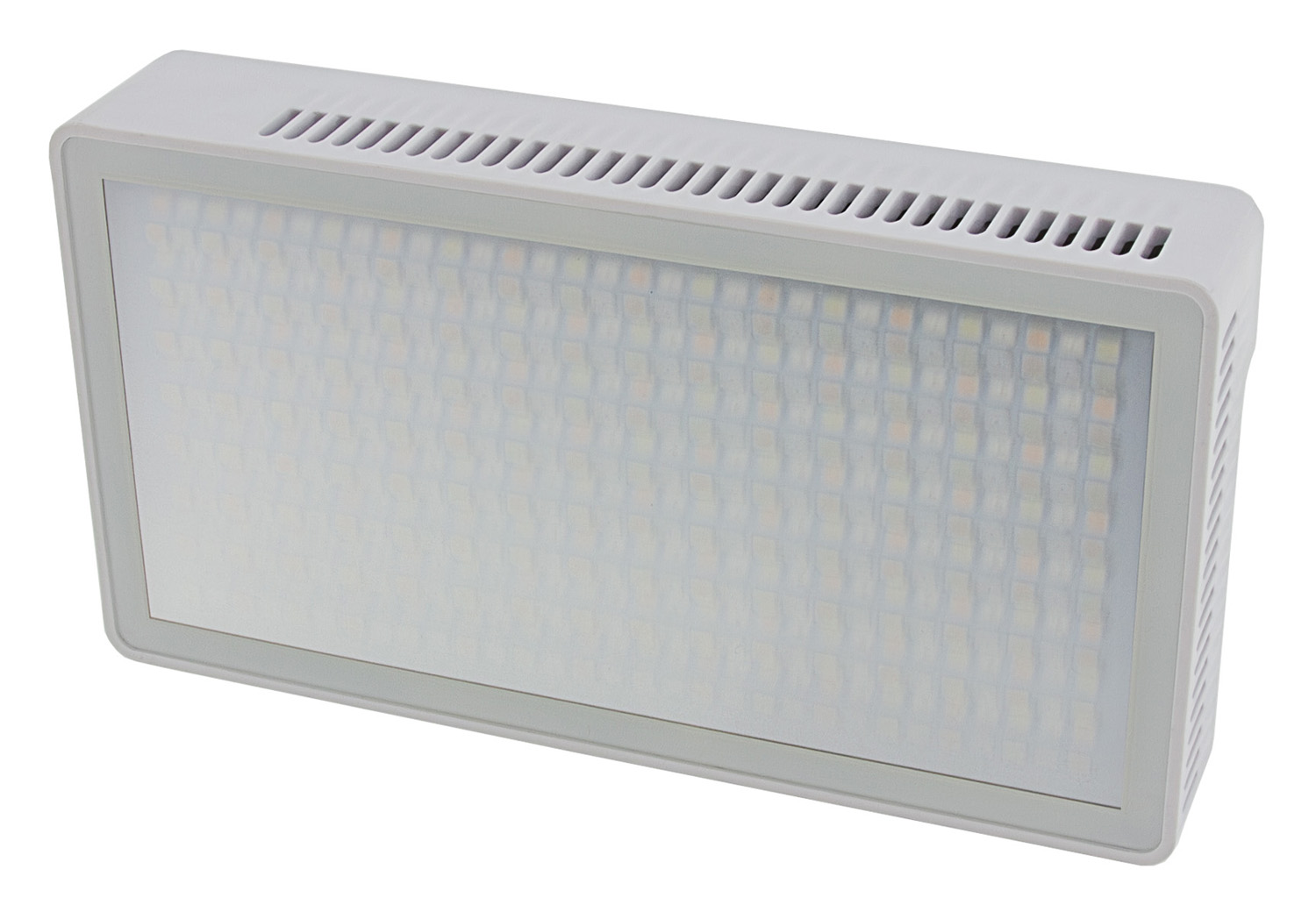 Weißes rechteckiges LED-Licht mit vielen kleinen Lichtern in einem Rastermuster.