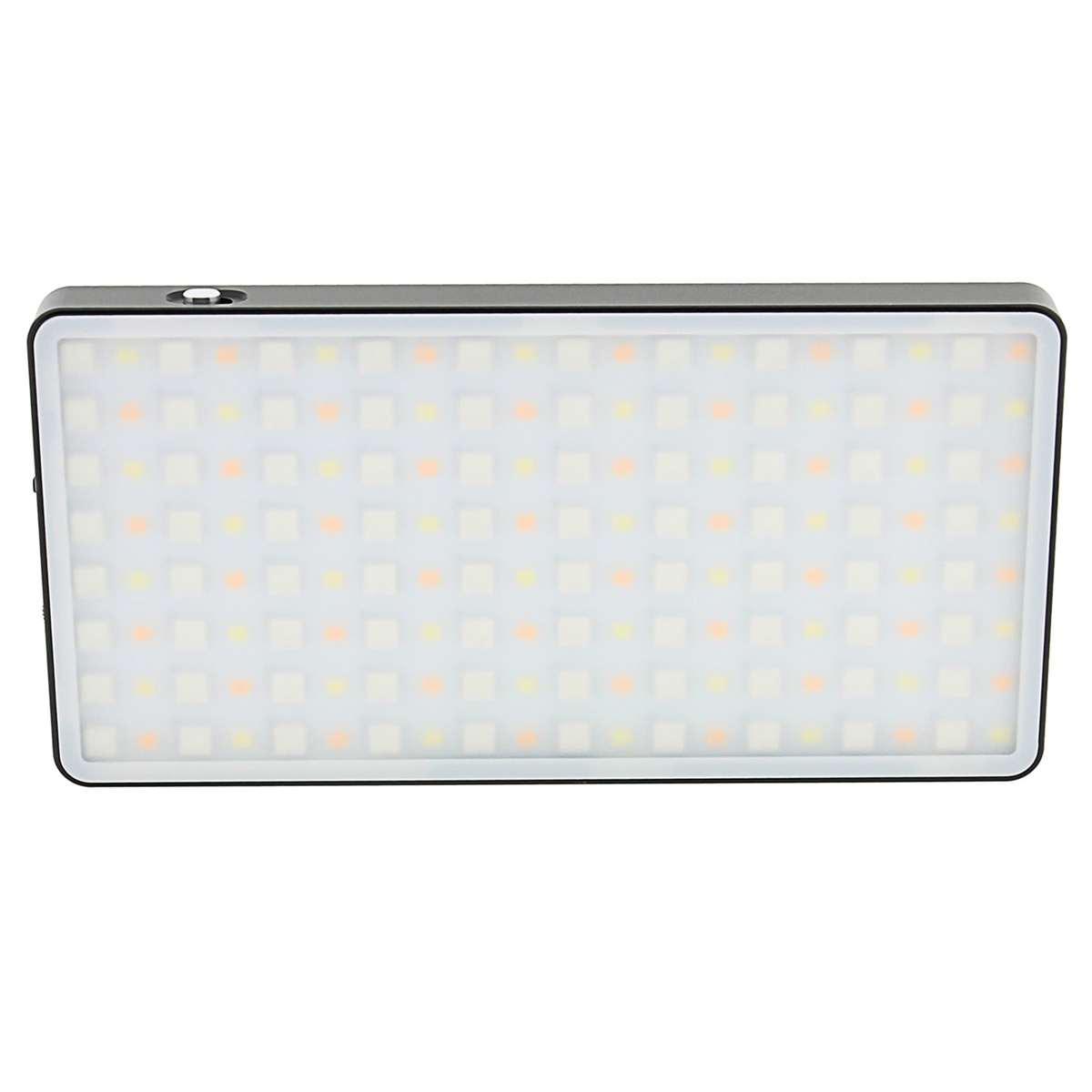 Un panneau lumineux LED rectangulaire. Il comporte de nombreuses petites lumières carrées. Le cadre est noir.