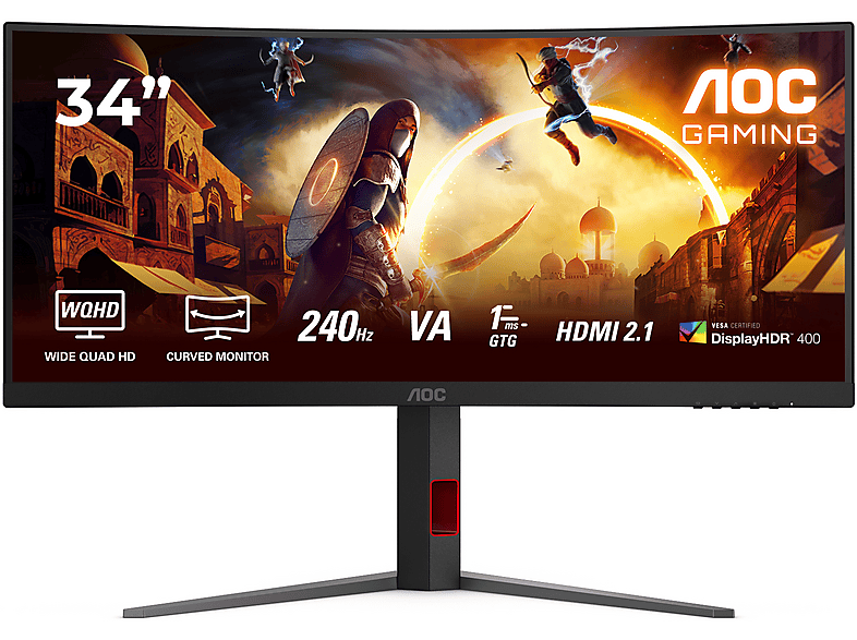 AOC AOC 86,4cm (34) CU34G4Z 21:09 2xHDMI+DP+USB Curved Multimedia-Technik TFT-Monitore 34 Zoll WQHD Gaming-monitor (1 ms Reaktionszeit  , 240 Hz nativ)