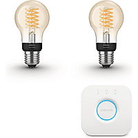MediaMarkt PHILIPS HUE Starterspakket E27 met 2 Filament Standaard Lampen(A60) Wit - Incl. 1 Hue Bridge, Hue White aanbieding