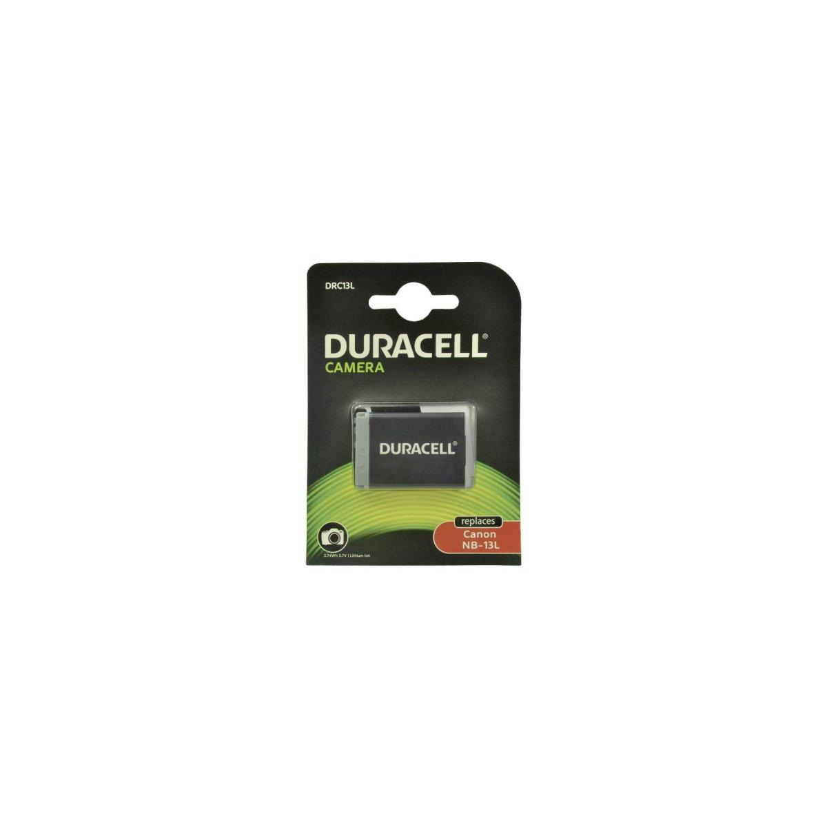 Duracell camera battery in a black and green package. The package displays the battery.