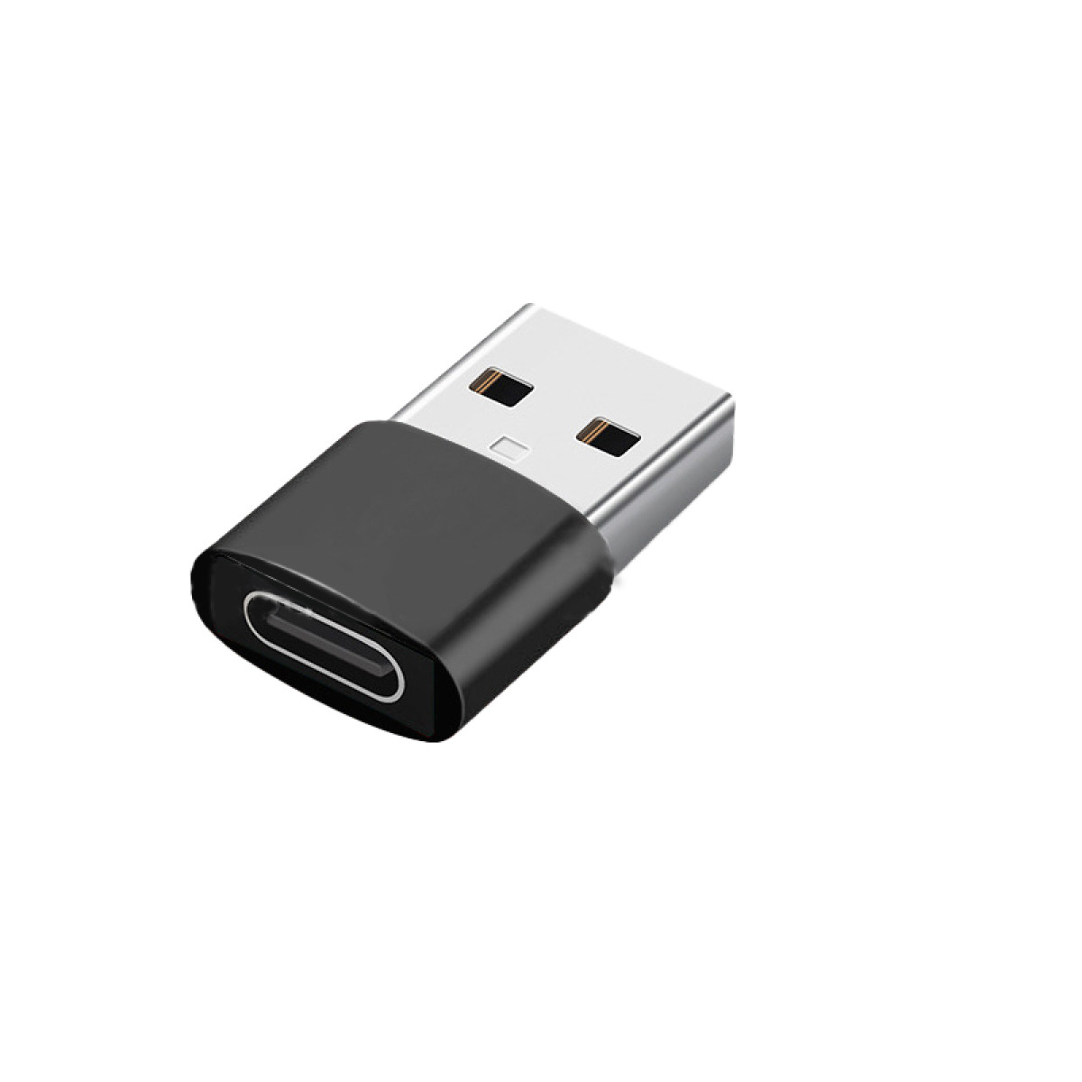 Czarny adapter USB-C do USB na białym tle. Widoczny port USB-C.