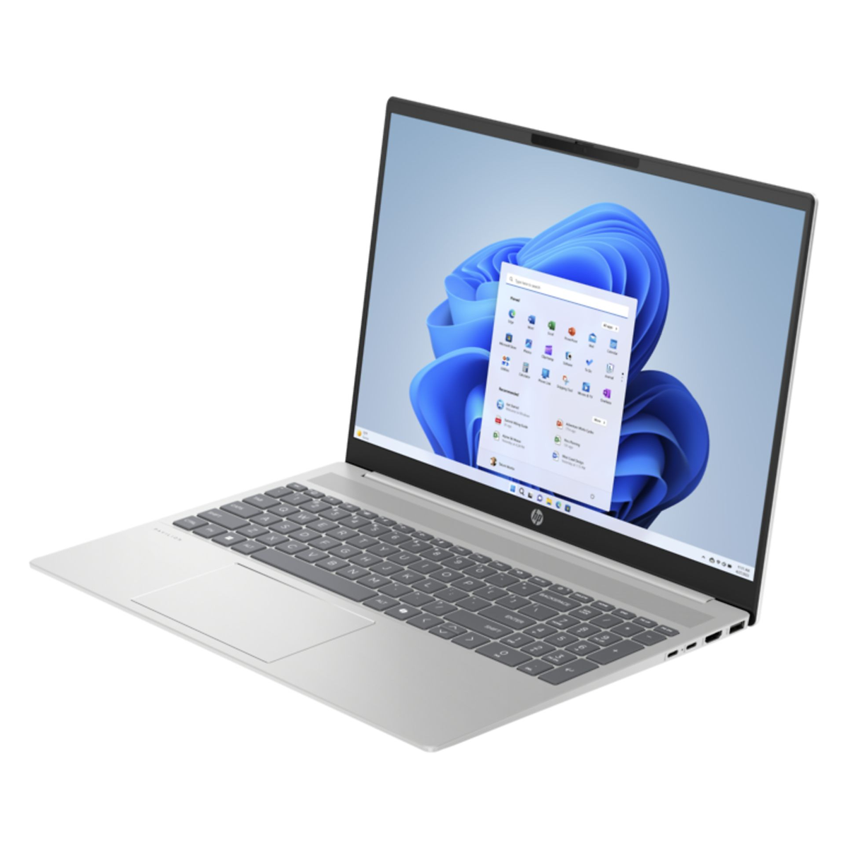 An open silver laptop displaying a Windows interface is shown at an angle.
