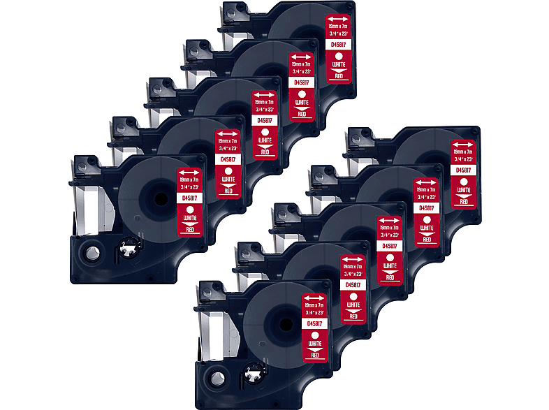 DULA Etikettenband 19mm X 7m – Kompatibel Mit Dymo D1 45817 – 5 Kassetten, Rot Mit Weißem Aufdruck, Permanent Haftend, Thermodruck