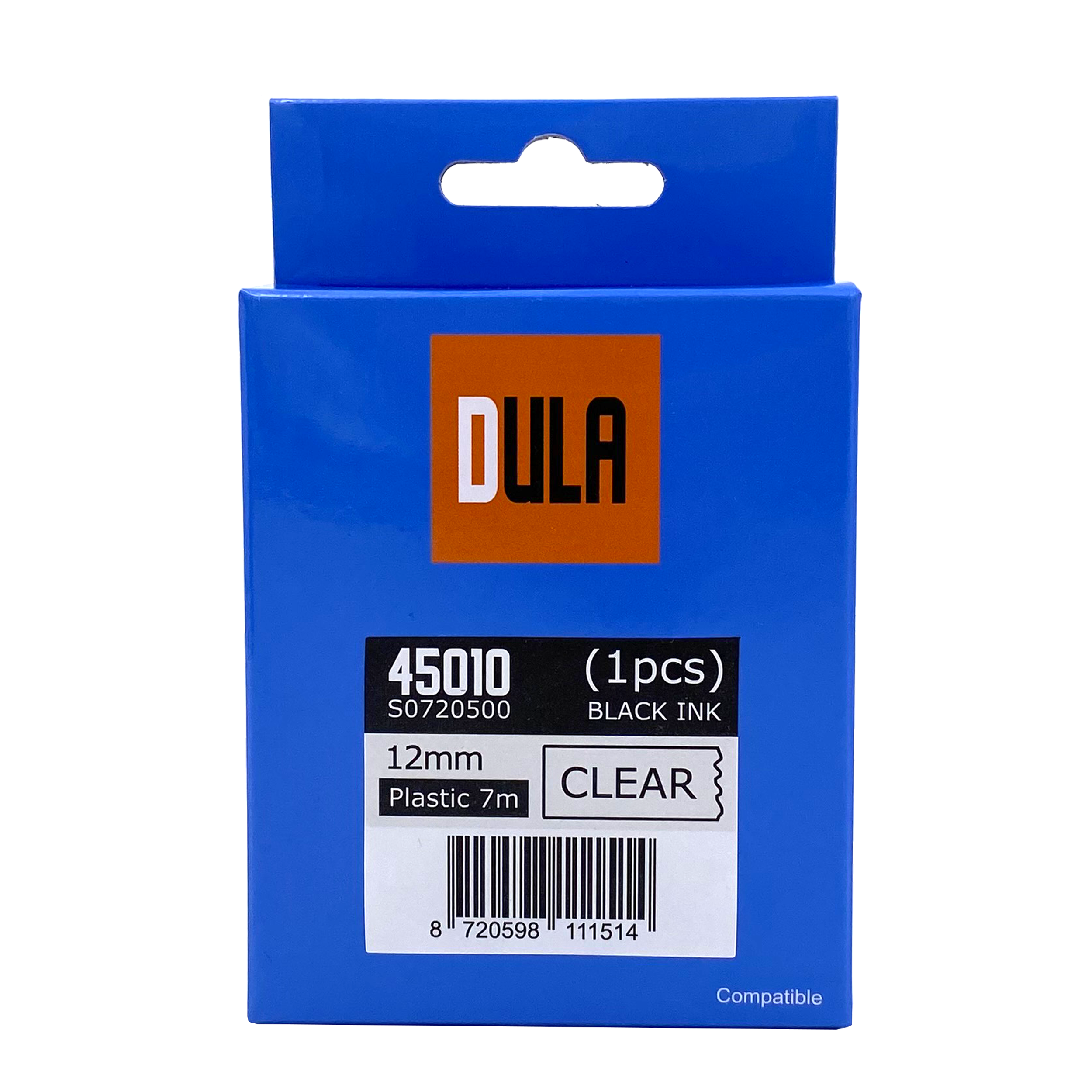 A blue box with a label, the label says '45010' and 'Black Ink Clear'.