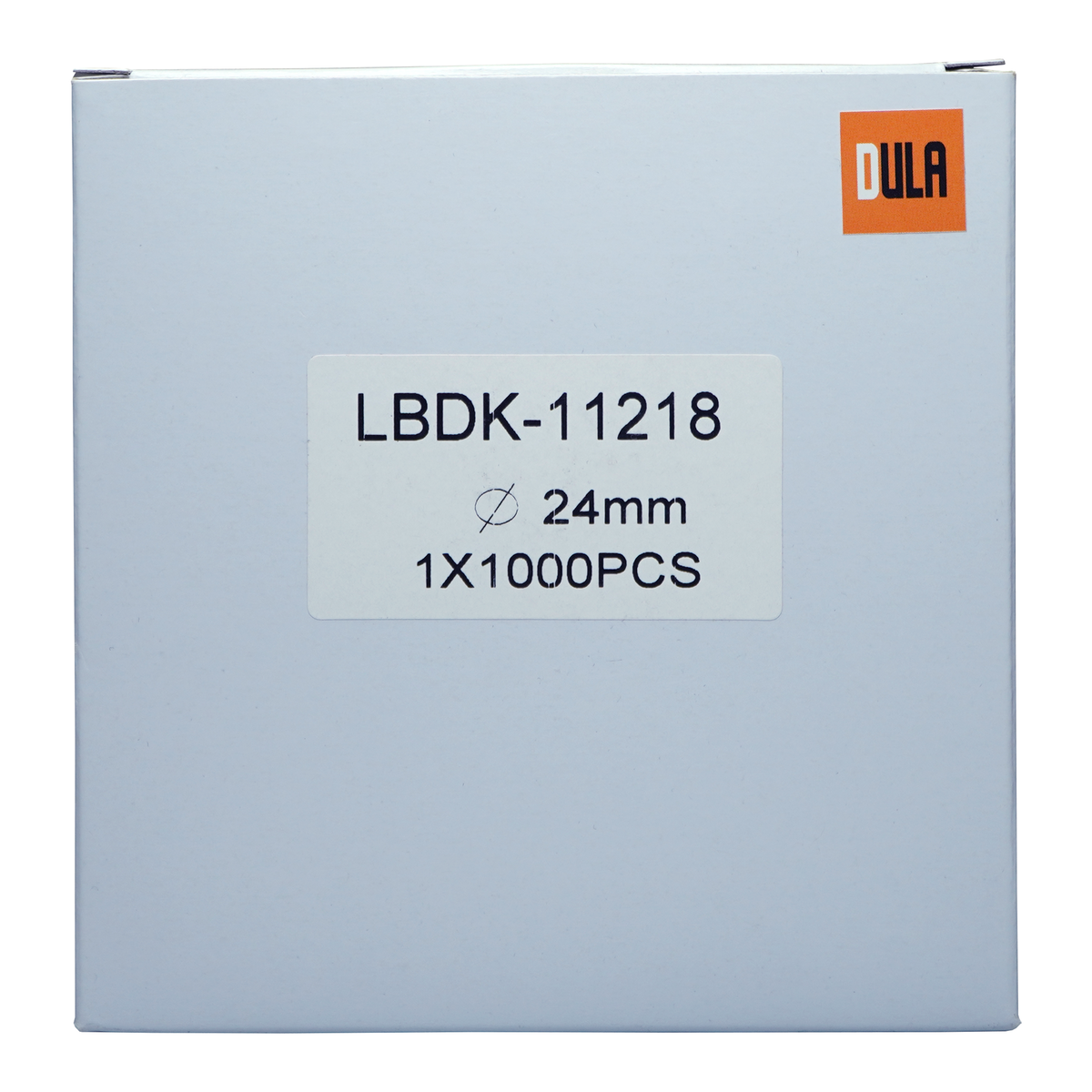 Witte doos met een label met LBDK-11218 en DULA.