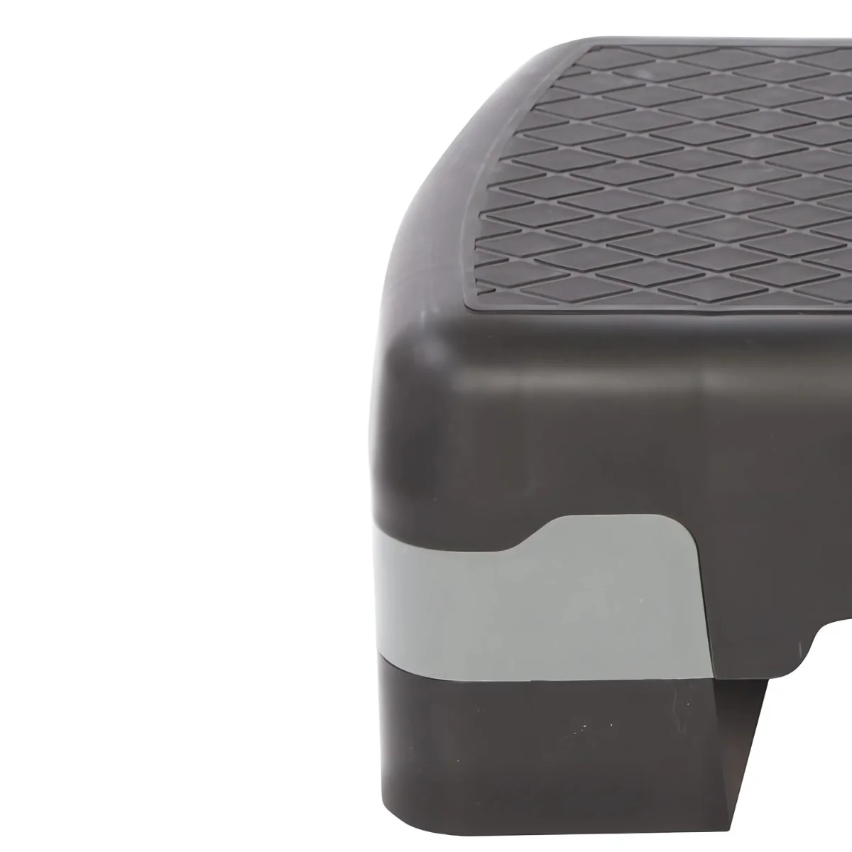 Black and gray step. Top is textured. Gray stripe across middle.