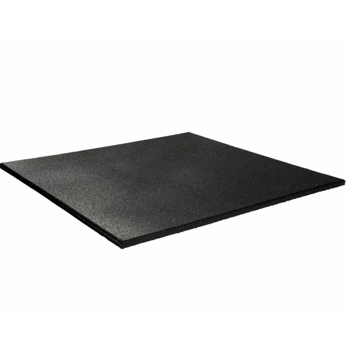 Black rubber gym floor tile on white background. Texture visible.