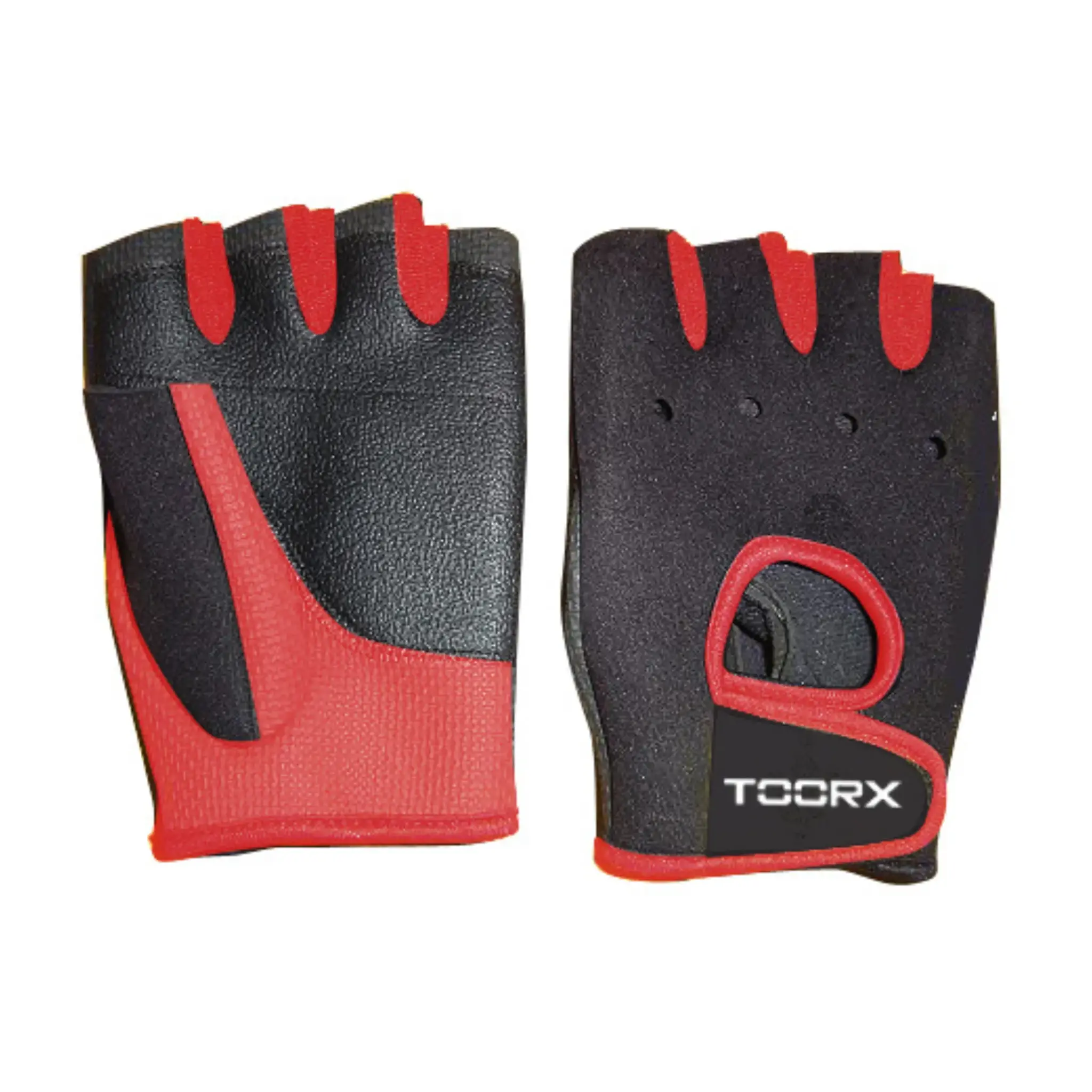 Paire de gants d'haltérophilie noirs. Accents rouges sur les doigts.