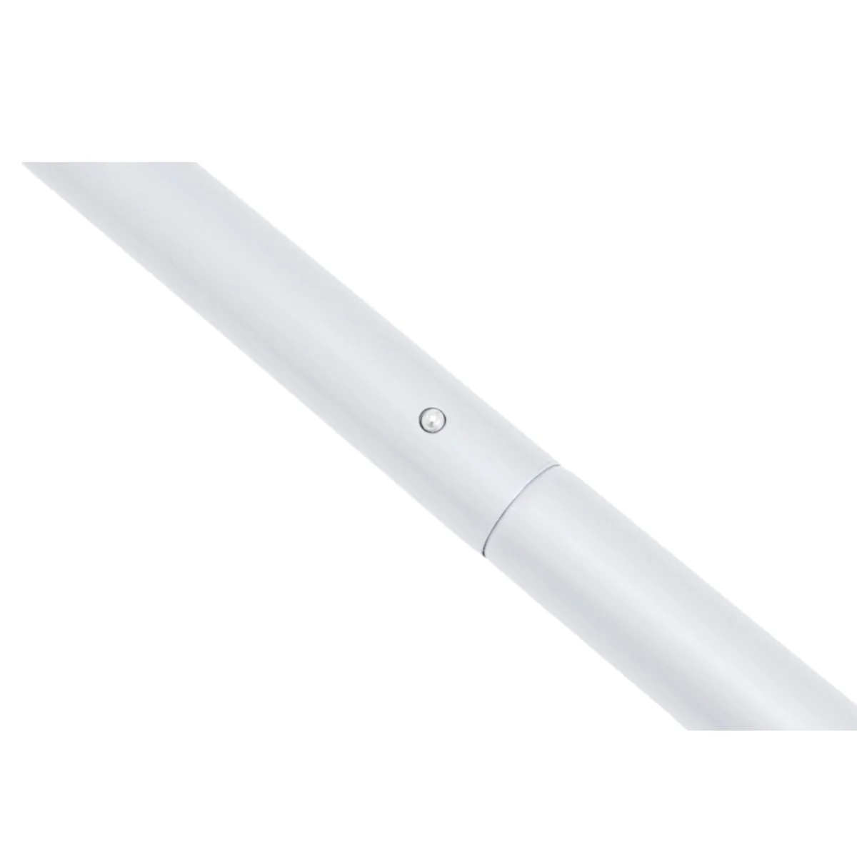 White pole with a connecting joint. The pole is straight and angled.