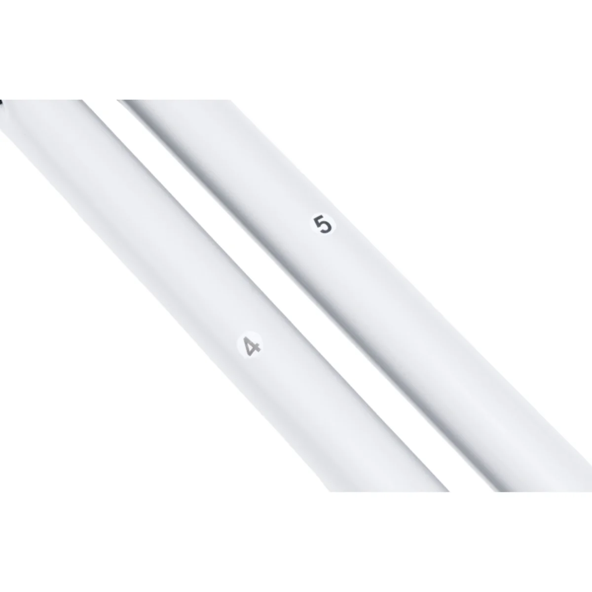 Two white poles with numbers 4 and 5 on them. White background.