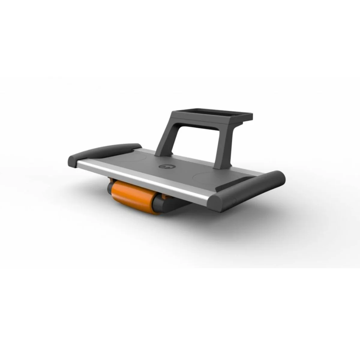 Eine Trainingsmaschine mit schwarzem Rahmen und oranger Rolle.