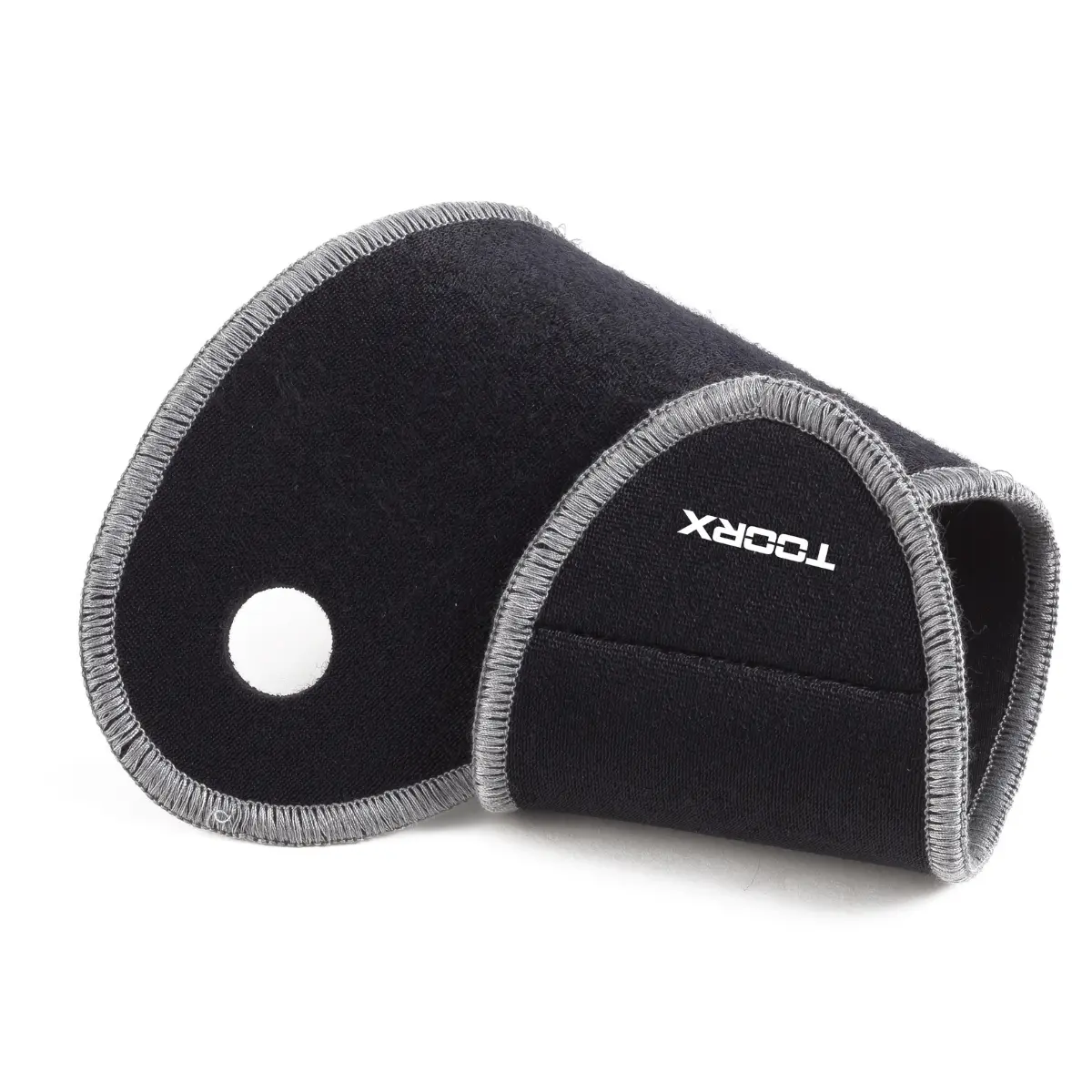 Support de cheville noir avec bordure grise. Logo Tocrx blanc.