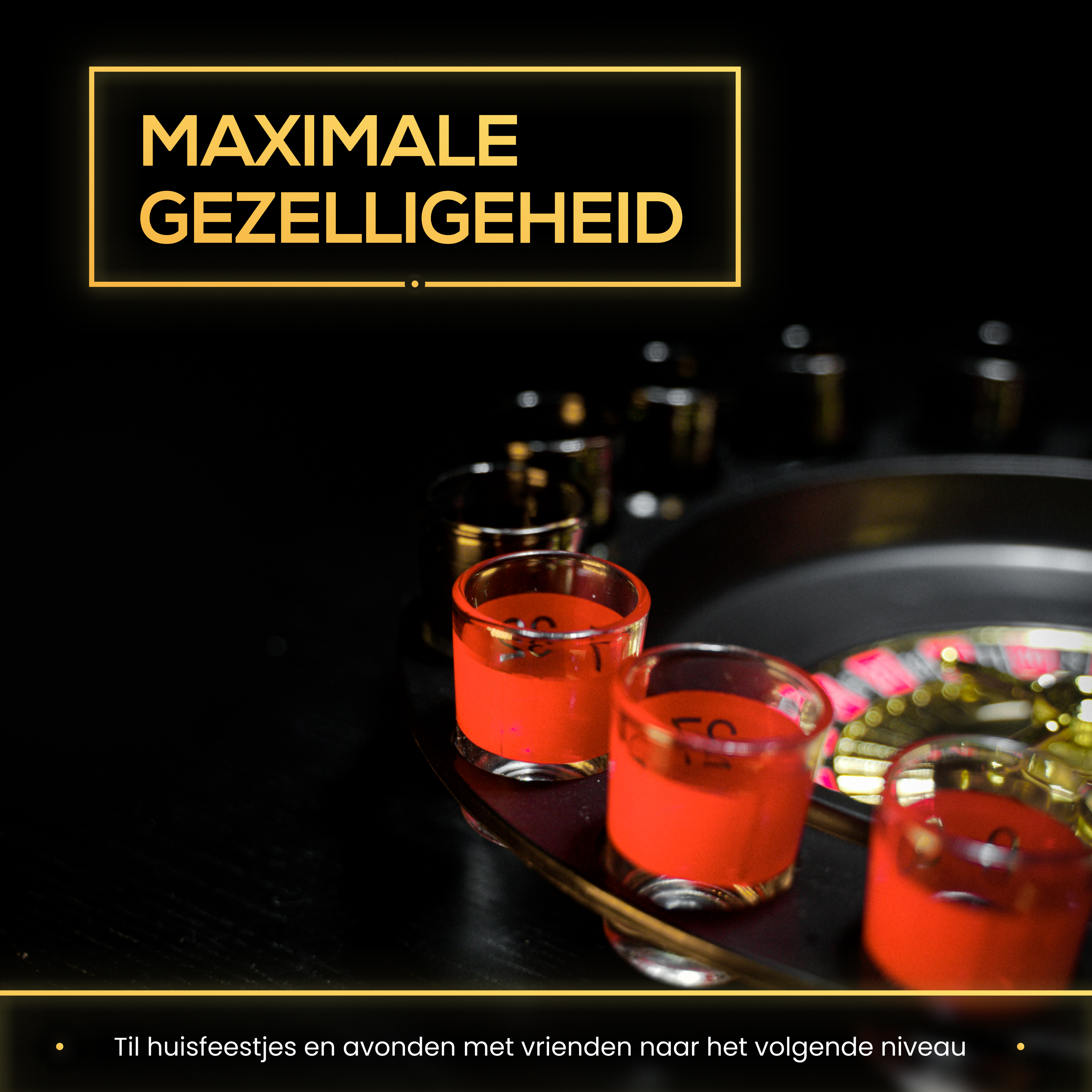 Three shot glasses filled with a red liquid, on a roulette table, black background.